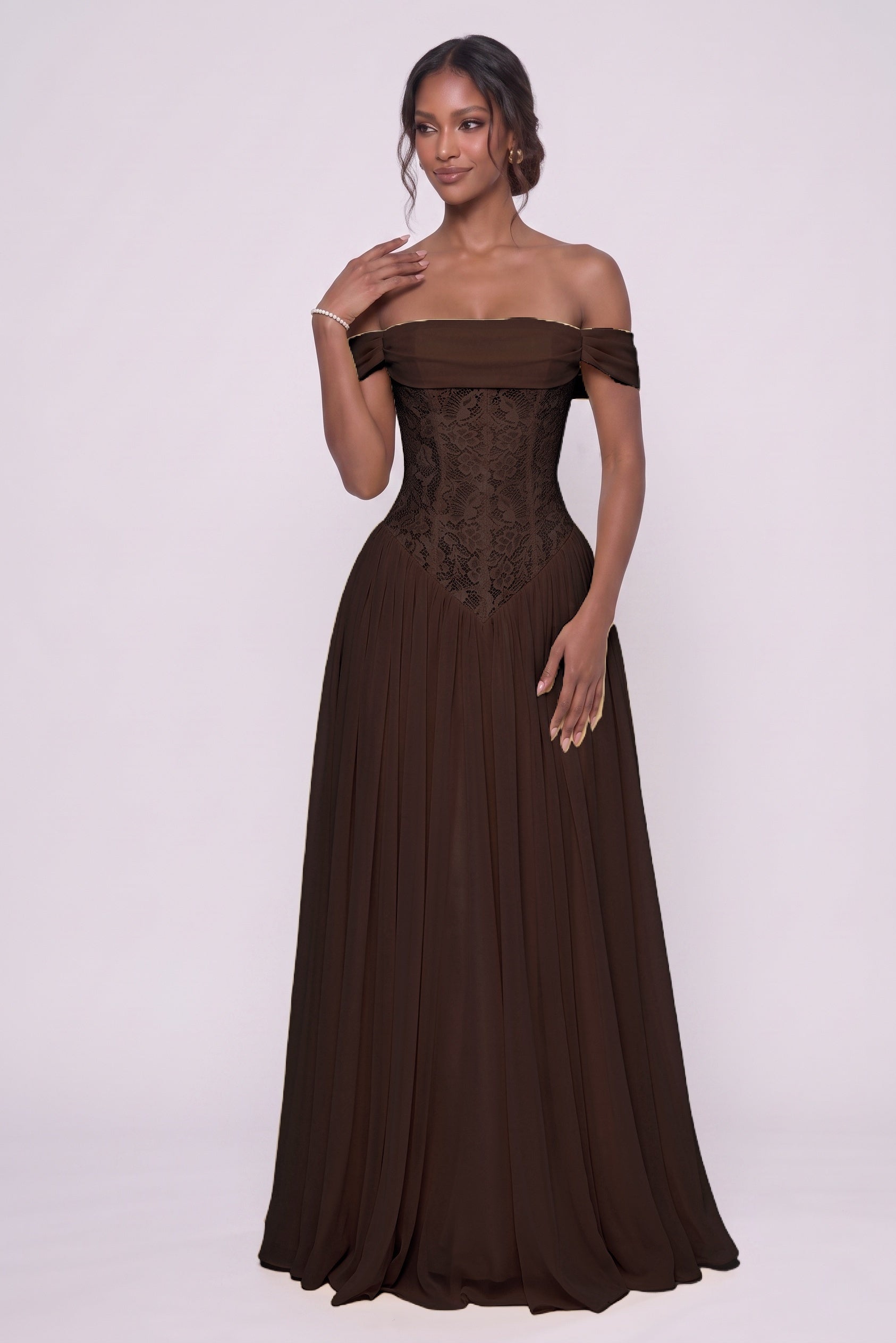 A-Line Floor-length Chiffon Lace Bridesmaid Dress CG0338BM