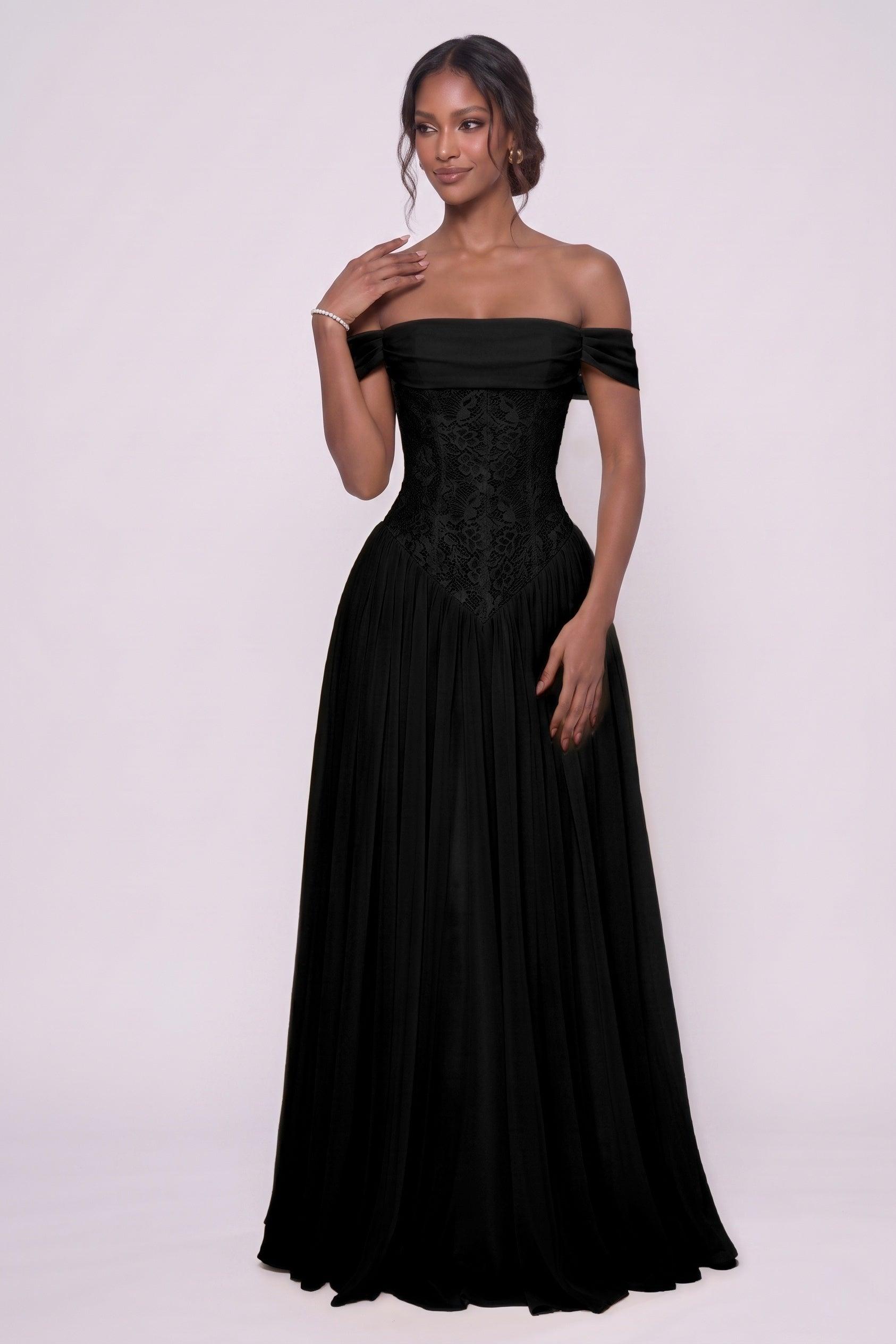 A-Line Floor-length Chiffon Lace Wedding Guest Dress CG0338