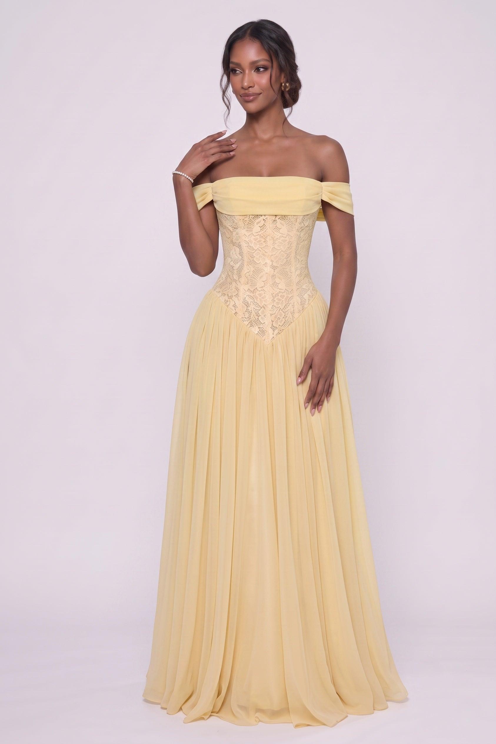 A-Line Floor-length Chiffon Lace Wedding Guest Dress CG0338
