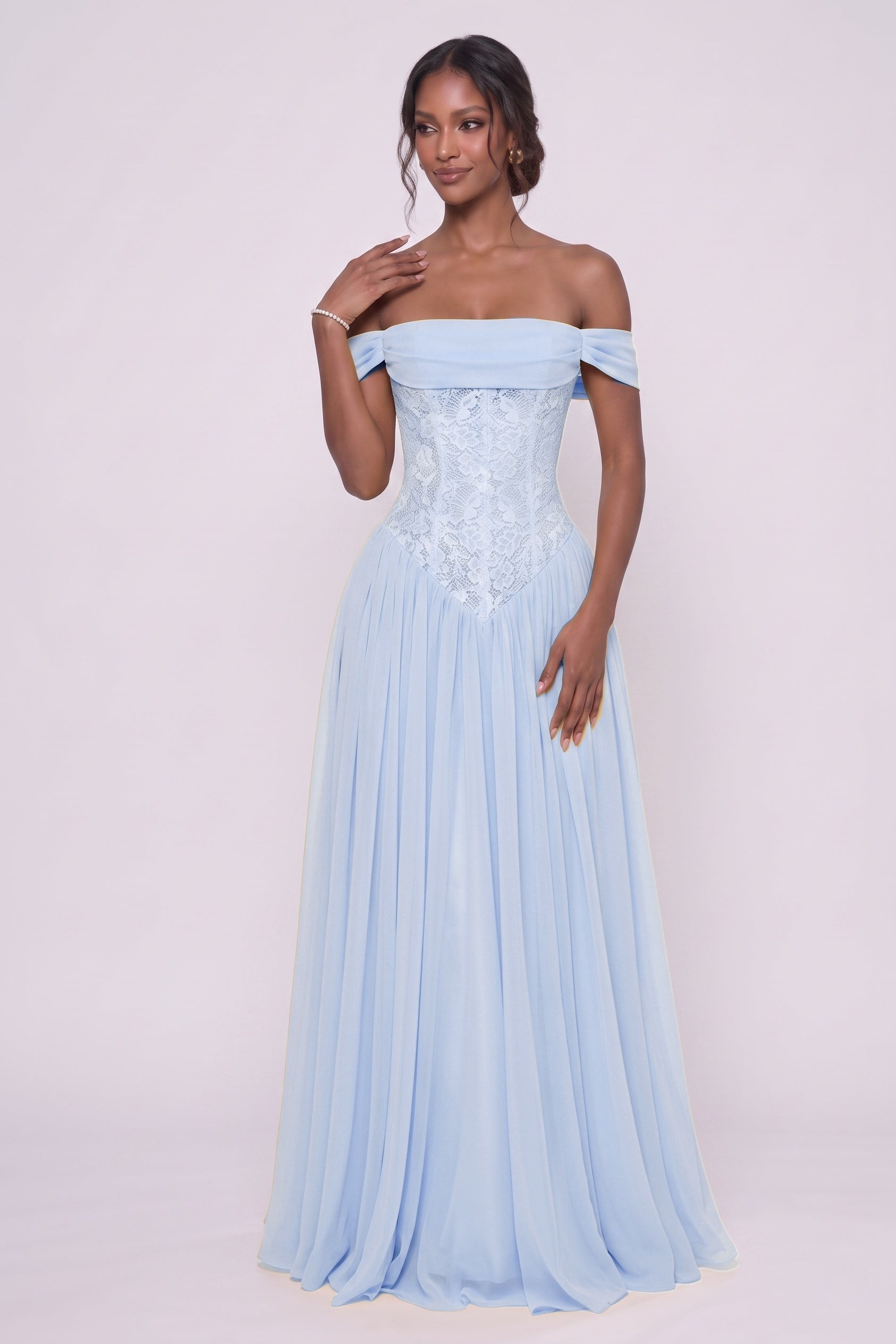 A-Line Floor-length Chiffon Lace Wedding Guest Dress CG0338