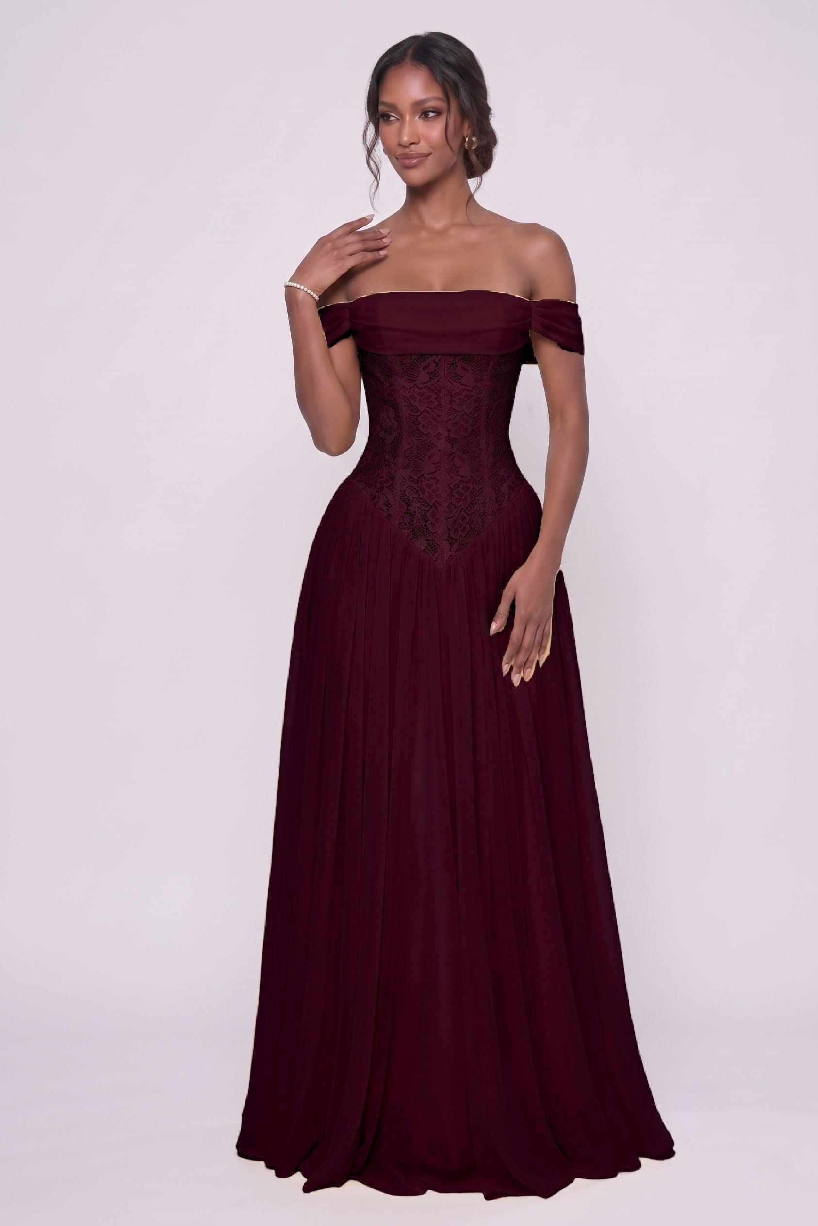 A-Line Floor-length Chiffon Lace Wedding Guest Dress CG0338