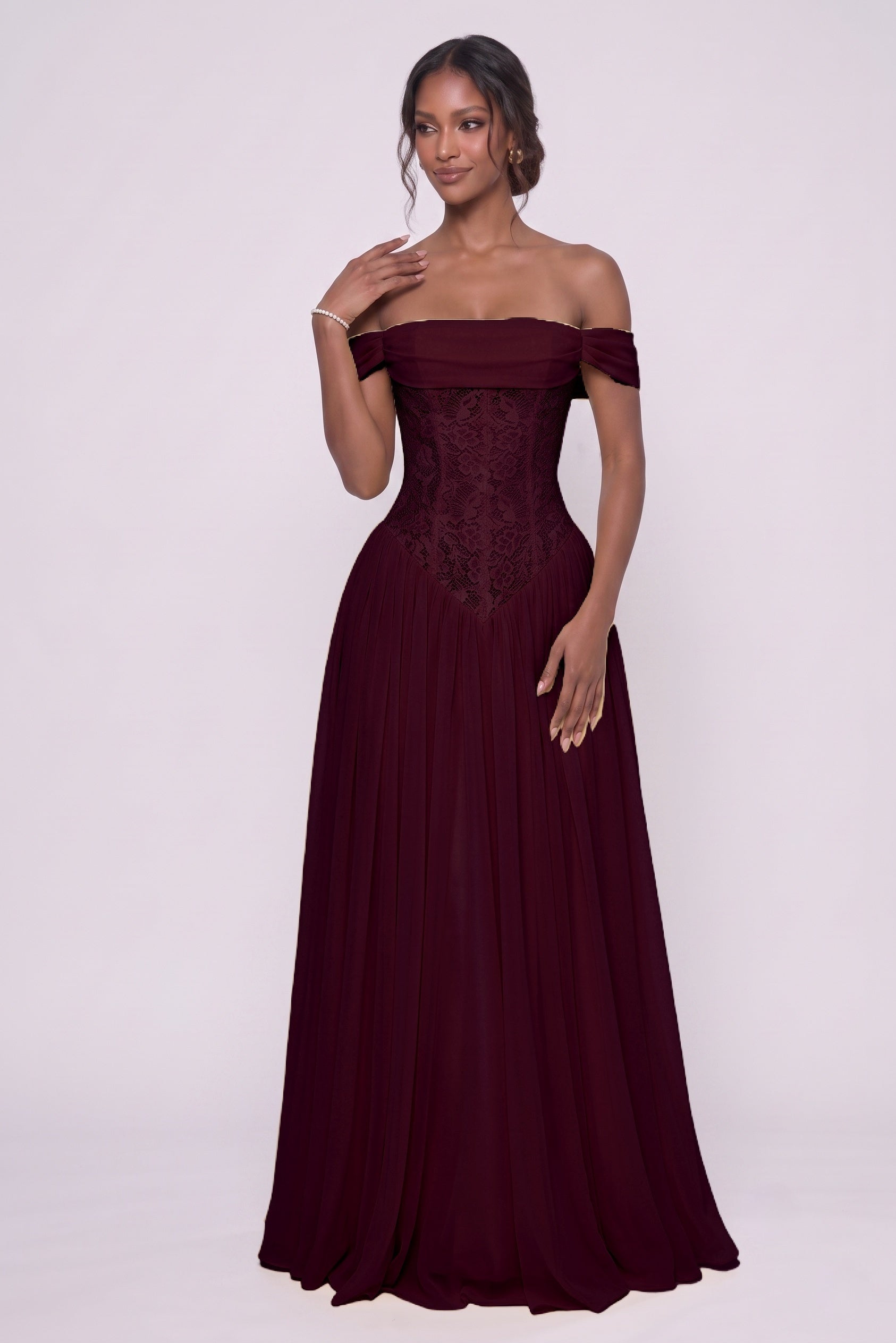 A-Line Floor-length Chiffon Lace Bridesmaid Dress CG0338BM