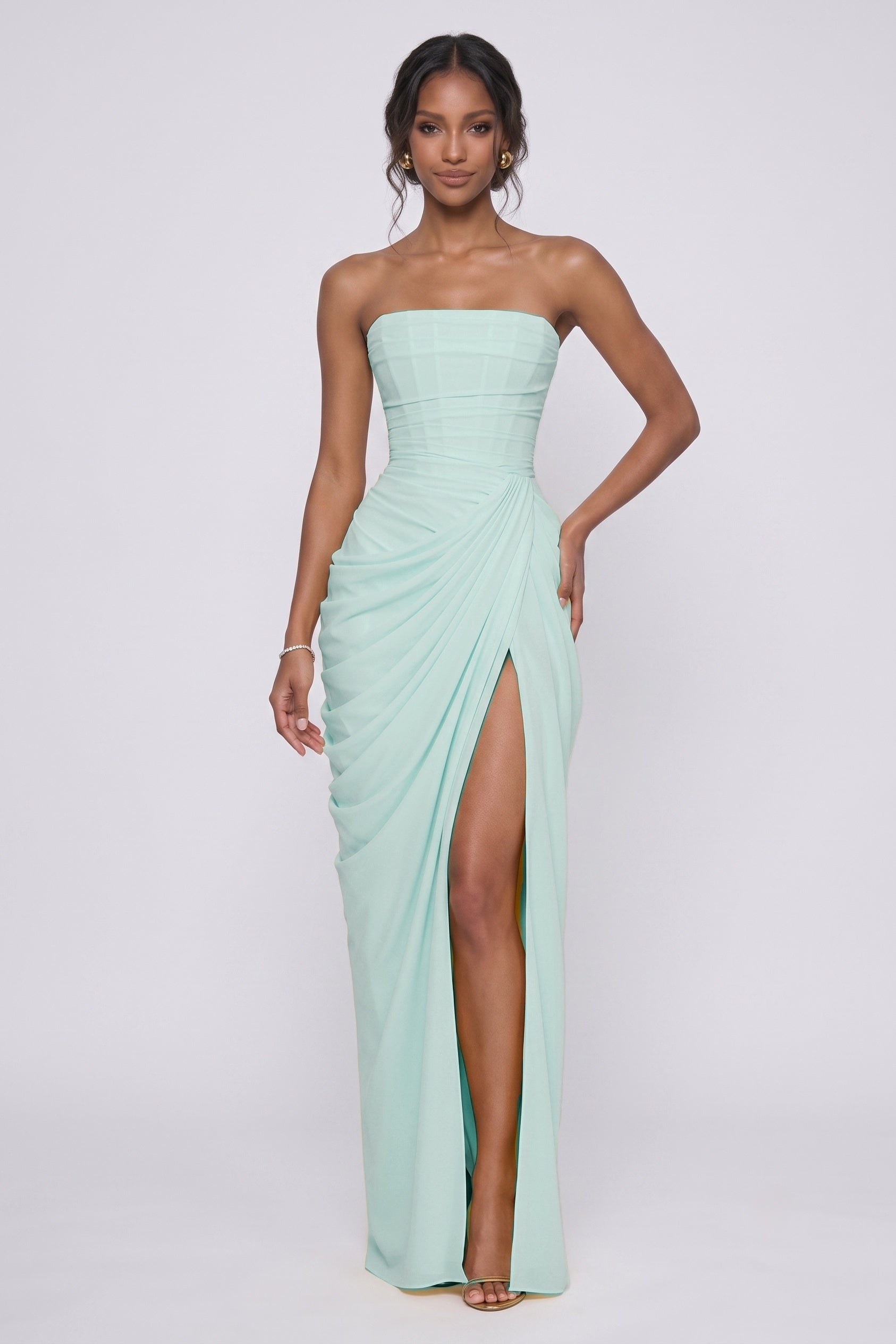 Sheath-Column Maxi Stretch Chiffon Wedding Guest Dress CG0339