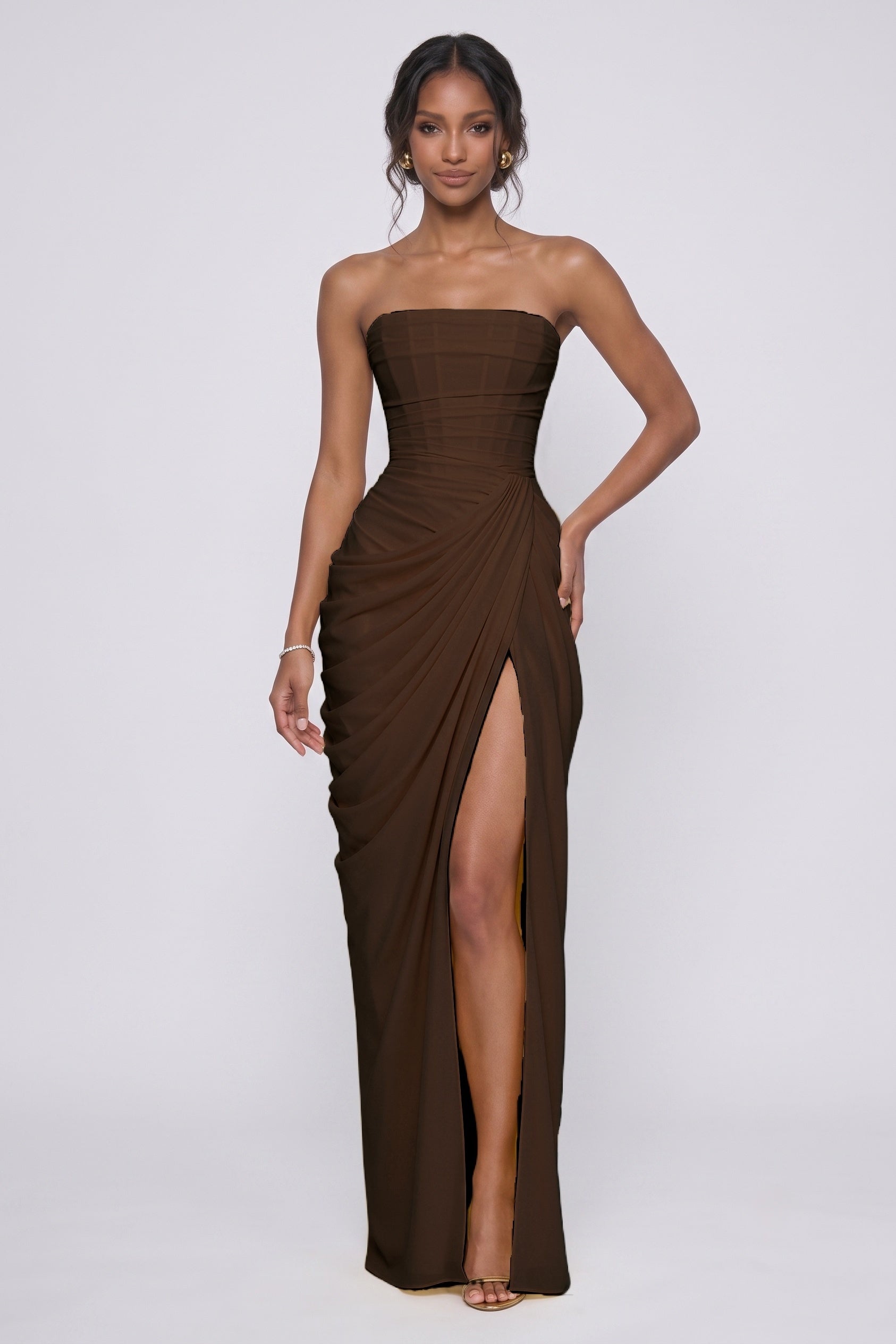 Sheath-Column Maxi Stretch Chiffon Wedding Guest Dress CG0339