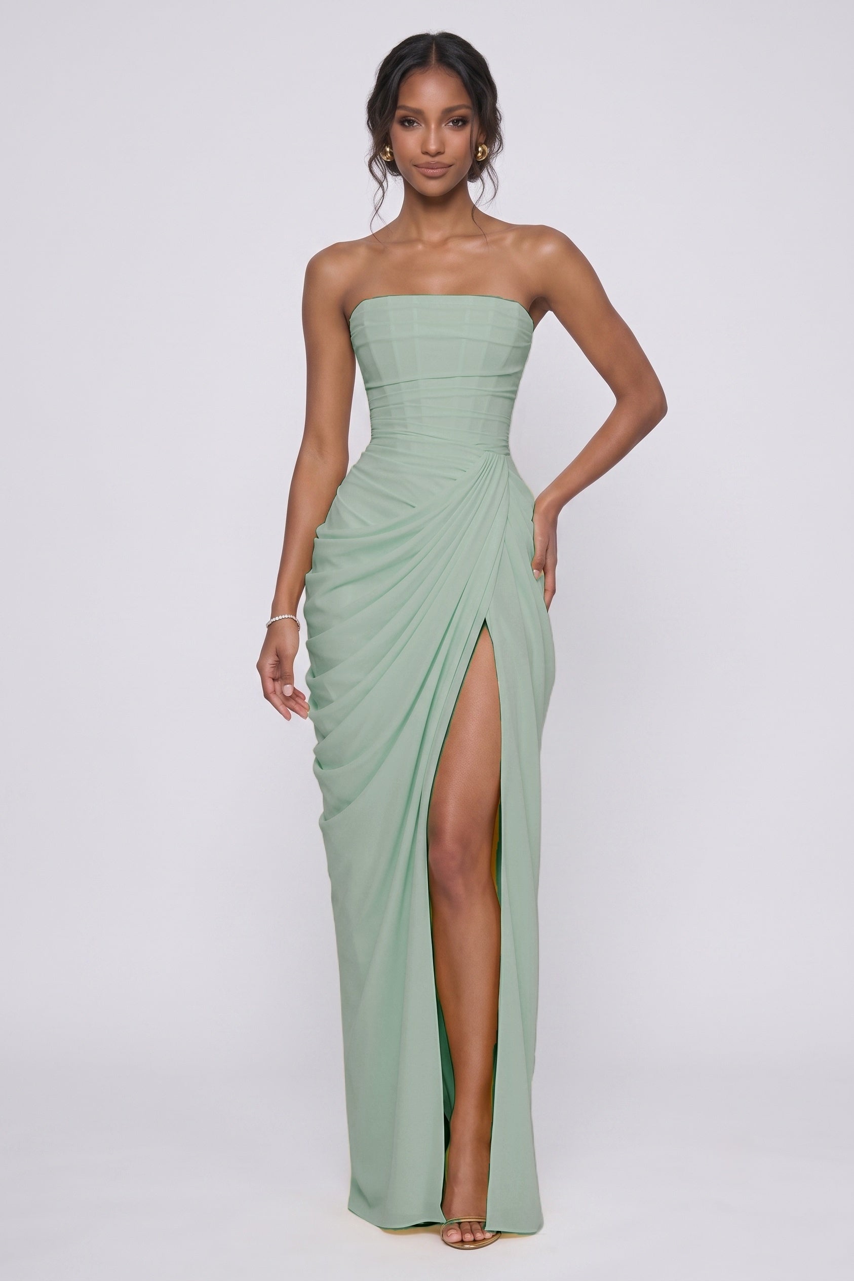 Sheath-Column Maxi Stretch Chiffon Wedding Guest Dress CG0339
