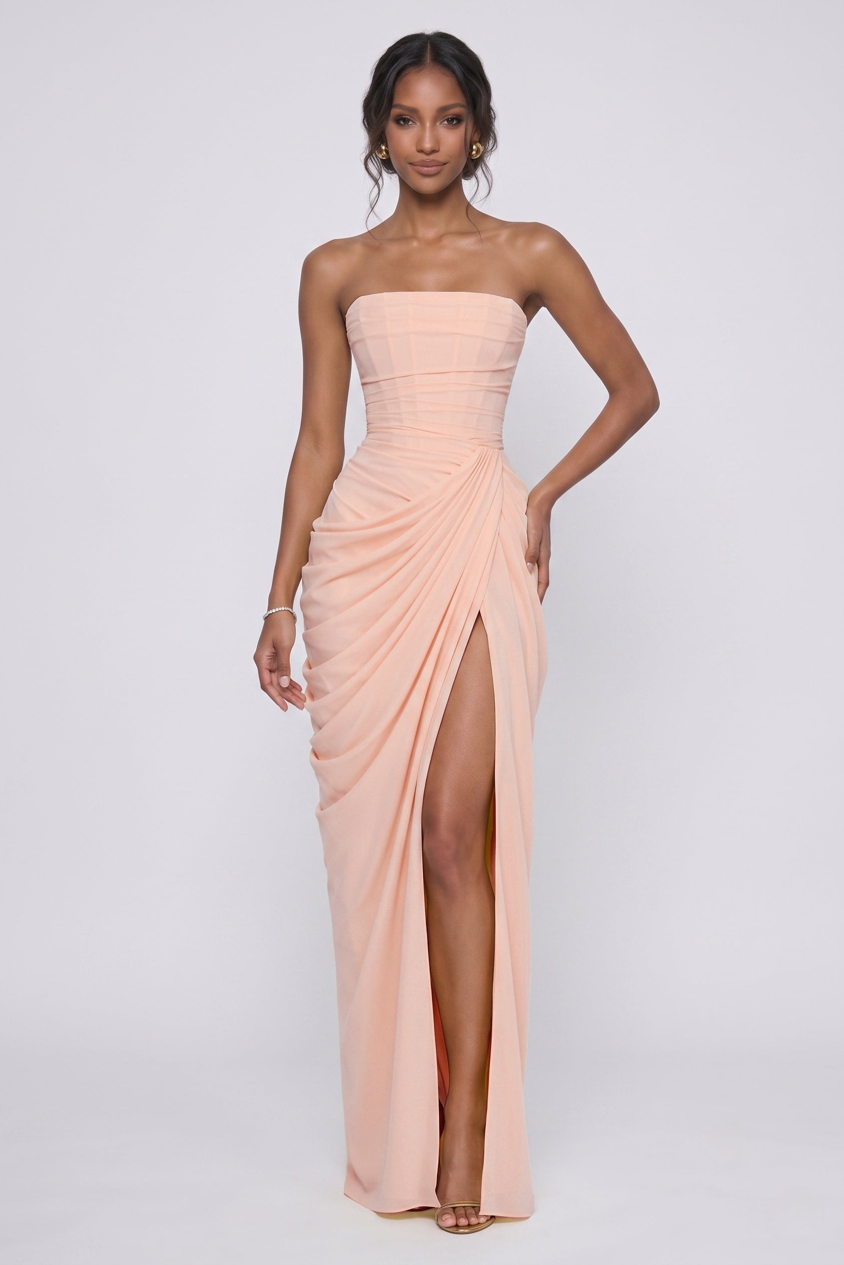 Sheath-Column Maxi Stretch Chiffon Wedding Guest Dress CG0339