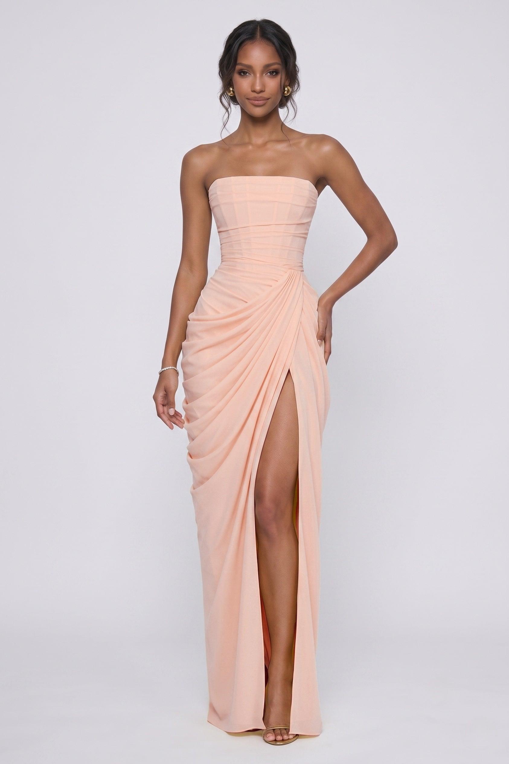 Sheath-Column Maxi Stretch Chiffon Wedding Guest Dress CG0339