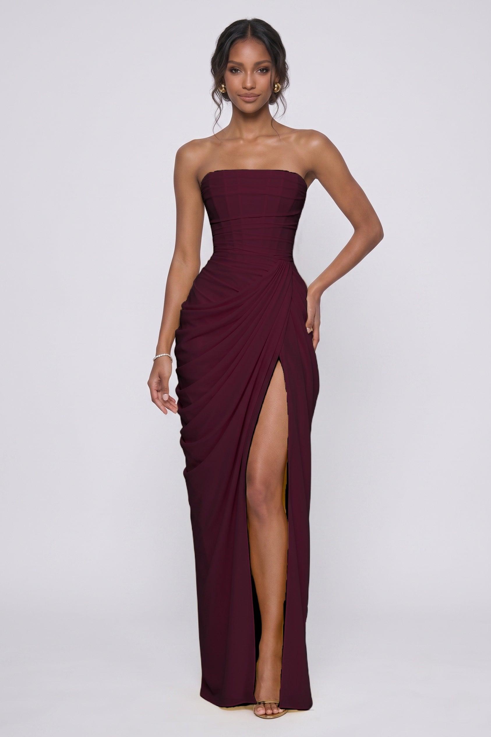 Sheath-Column Maxi Stretch Chiffon Wedding Guest Dress CG0339