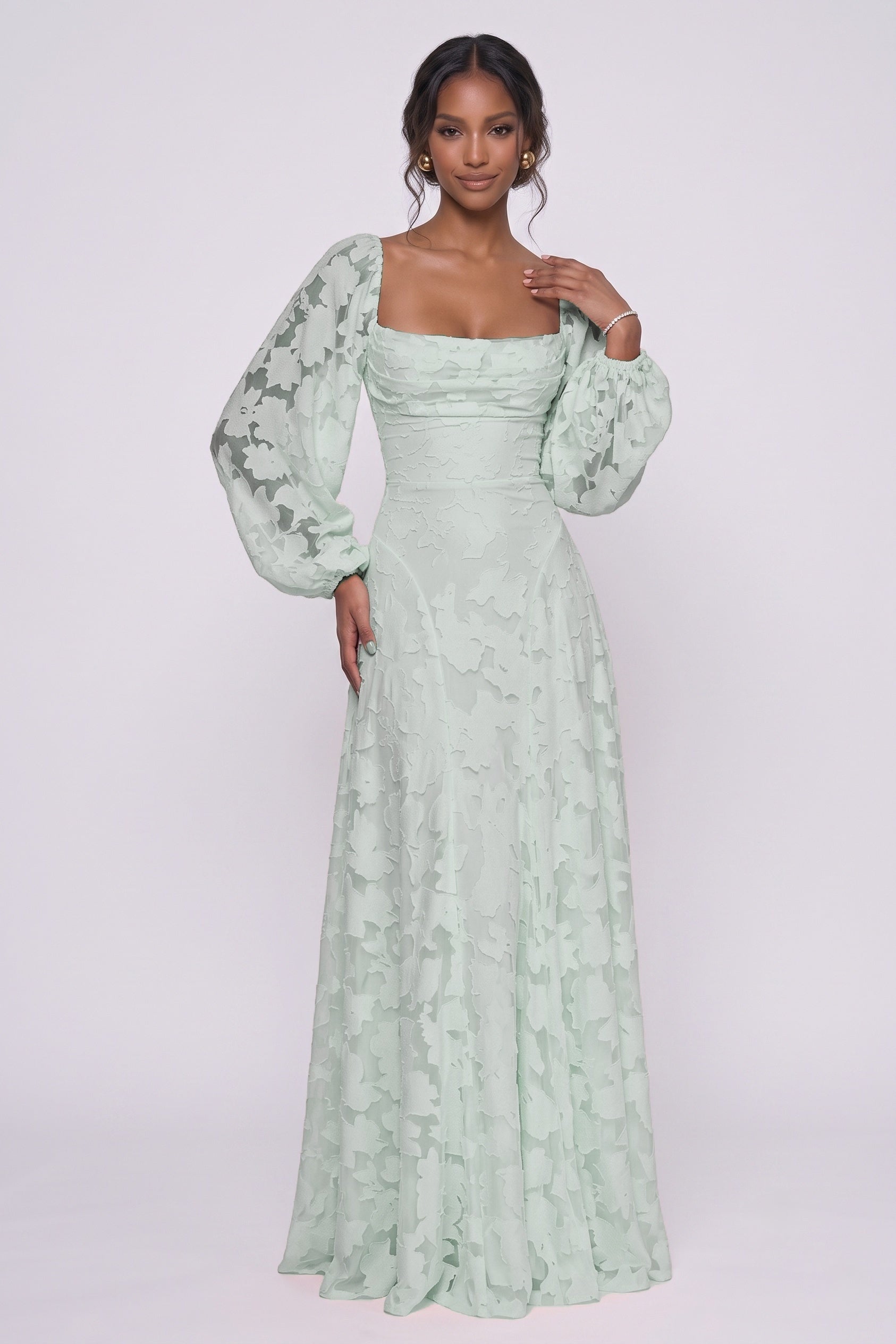A-Line Maxi Chiffon Burnout Wedding Guest Dress CG0340