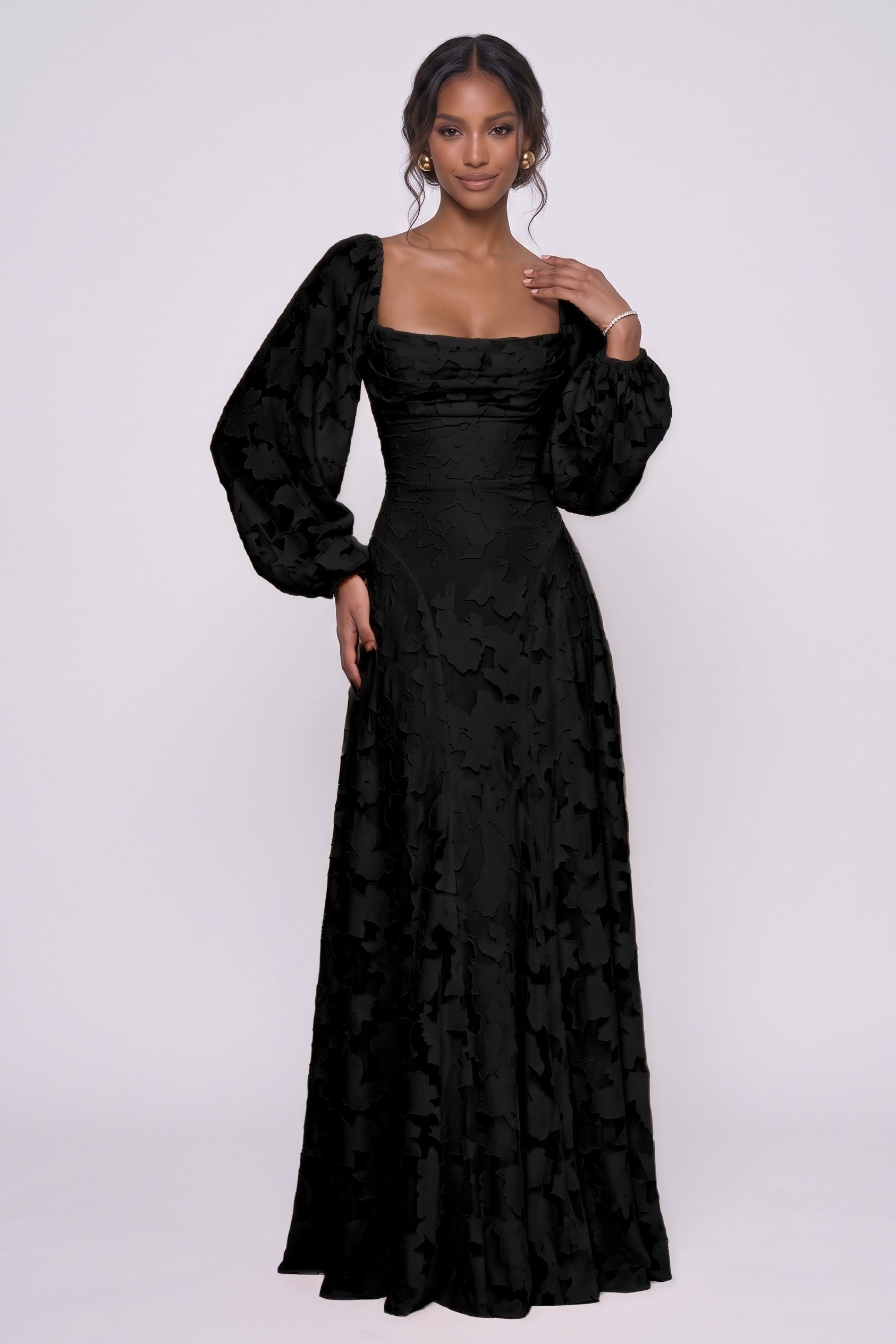 A-Line Maxi Chiffon Burnout Wedding Guest Dress CG0340