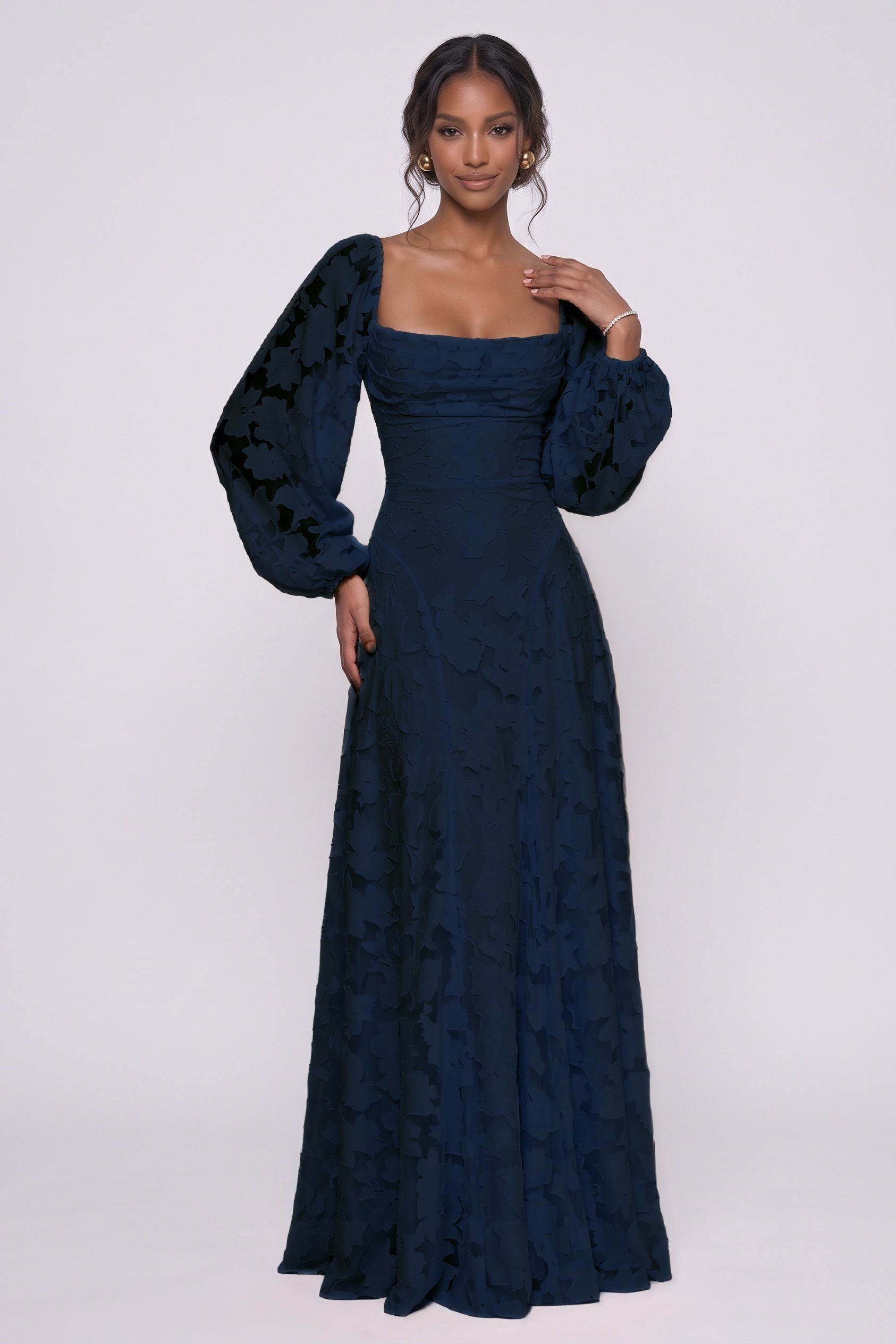 A-Line Maxi Chiffon Burnout Wedding Guest Dress CG0340
