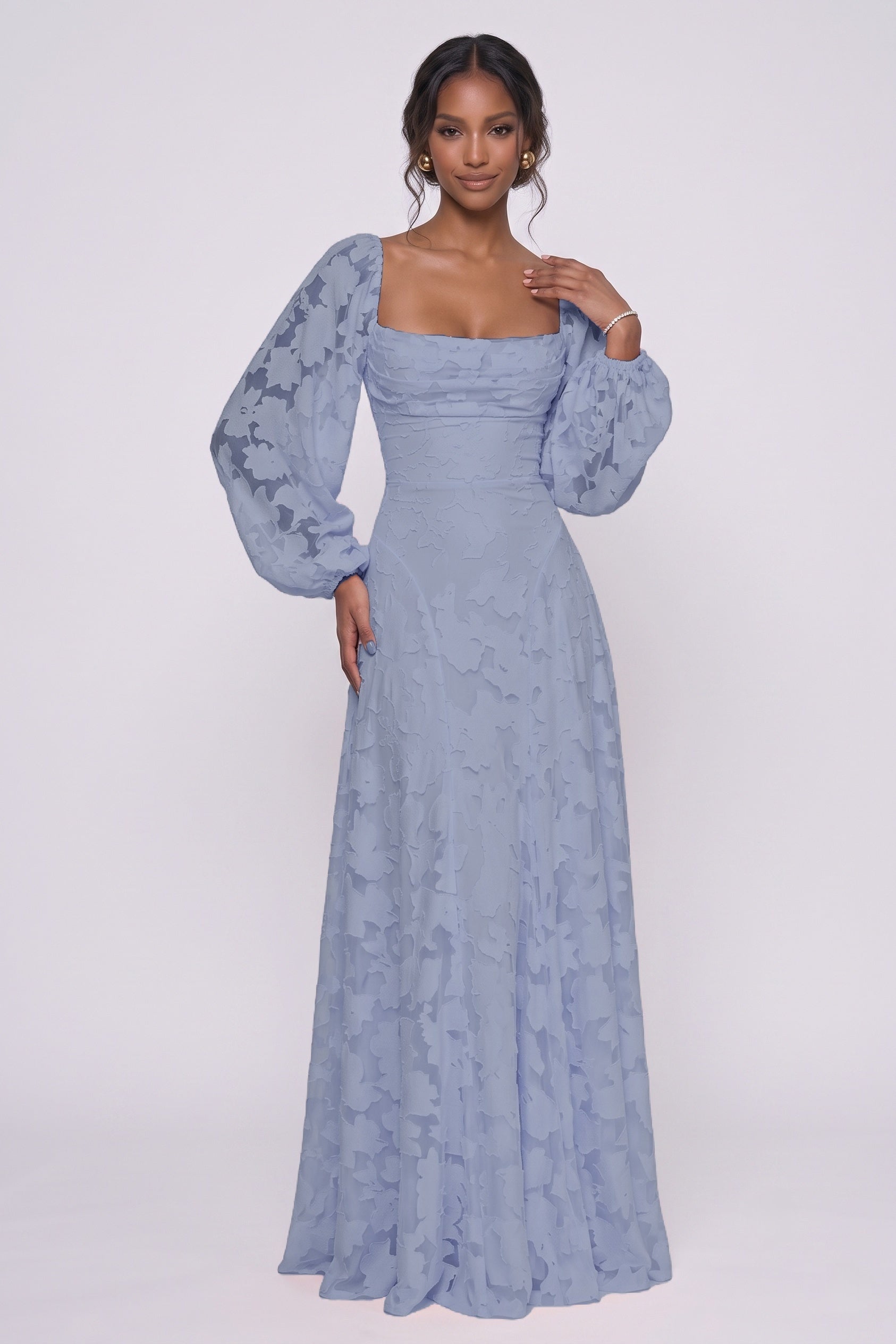 A-Line Maxi Chiffon Burnout Wedding Guest Dress CG0340