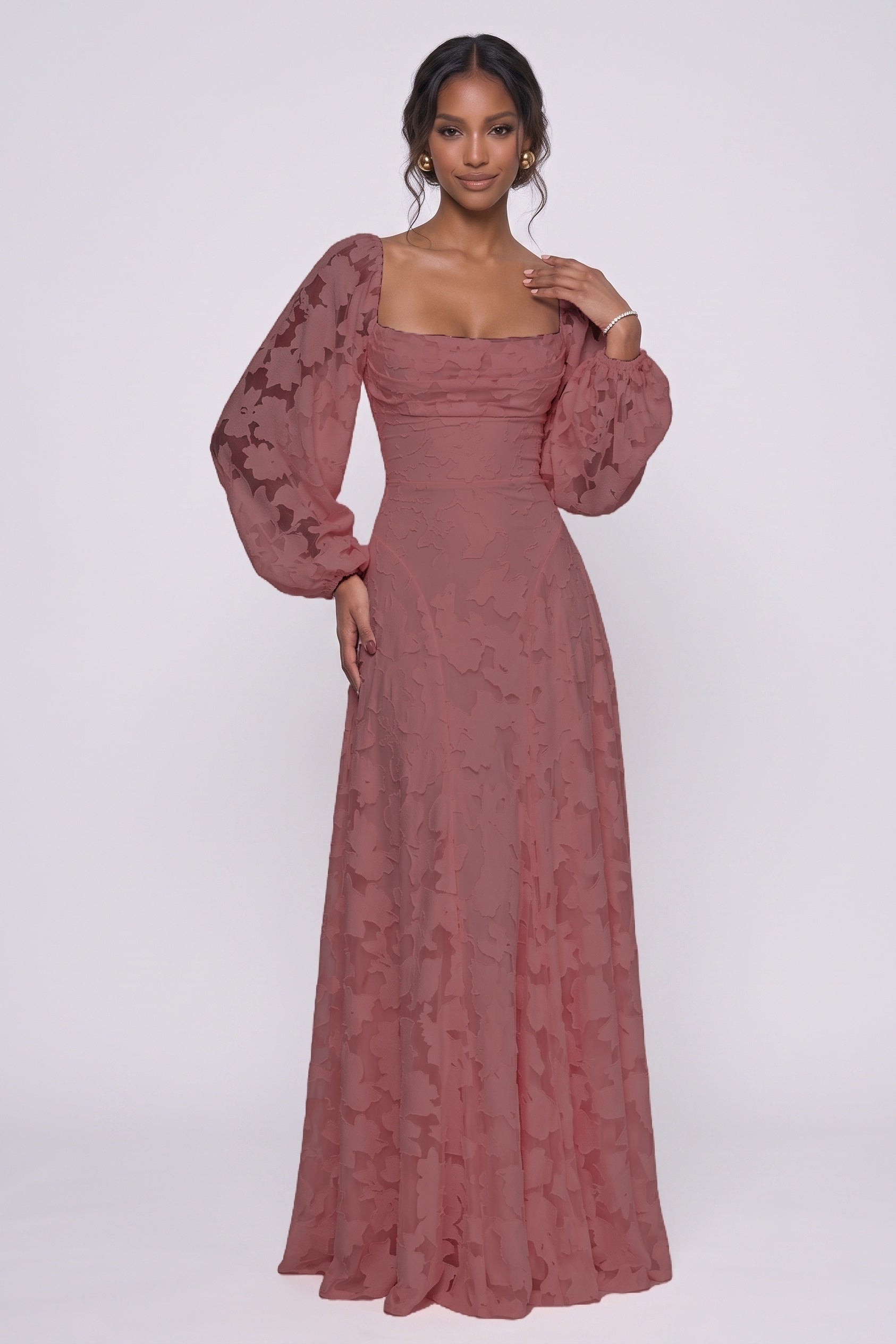 A-Line Maxi Chiffon Burnout Wedding Guest Dress CG0340