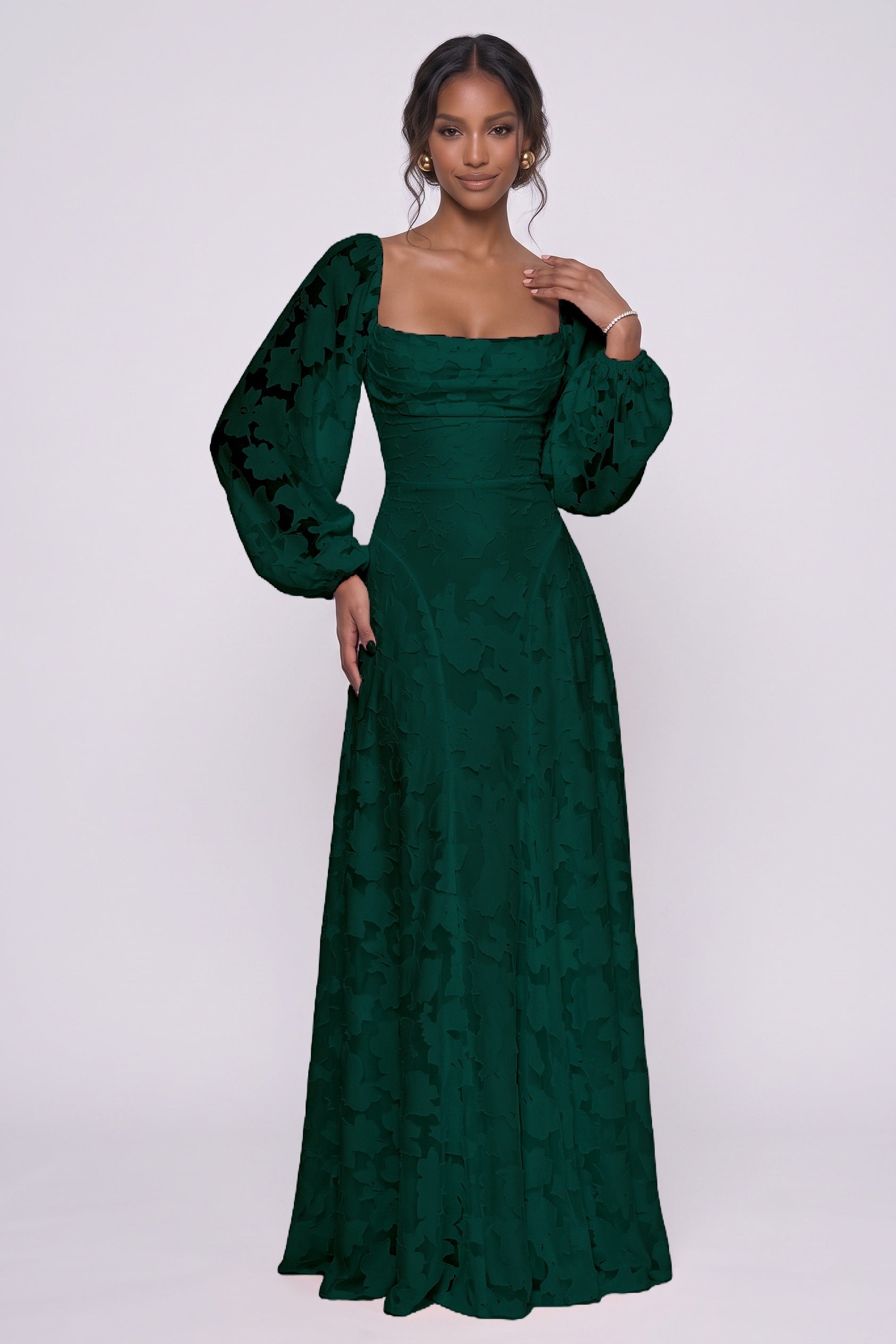 A-Line Maxi Chiffon Burnout Wedding Guest Dress CG0340