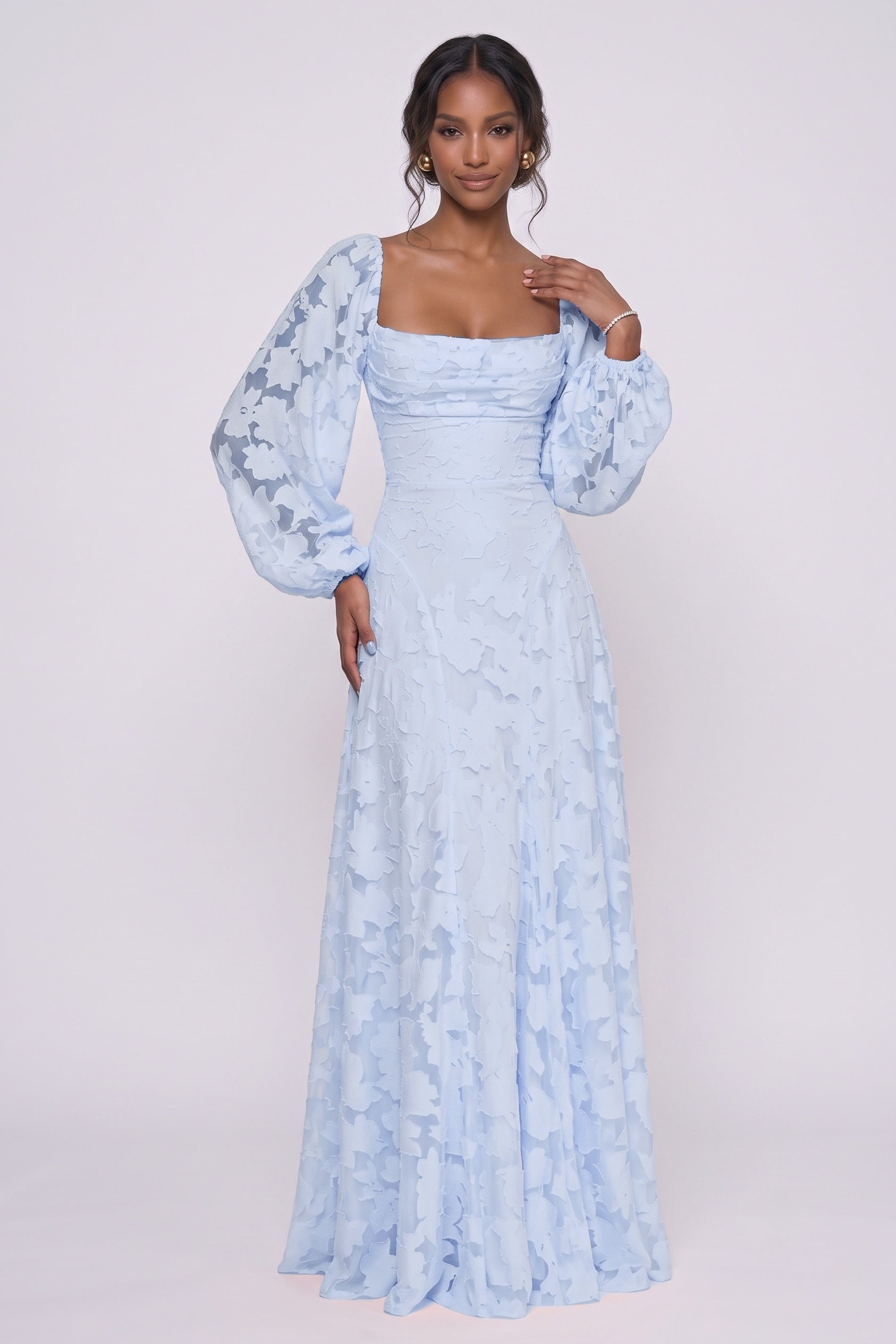 A-Line Maxi Chiffon Burnout Wedding Guest Dress CG0340