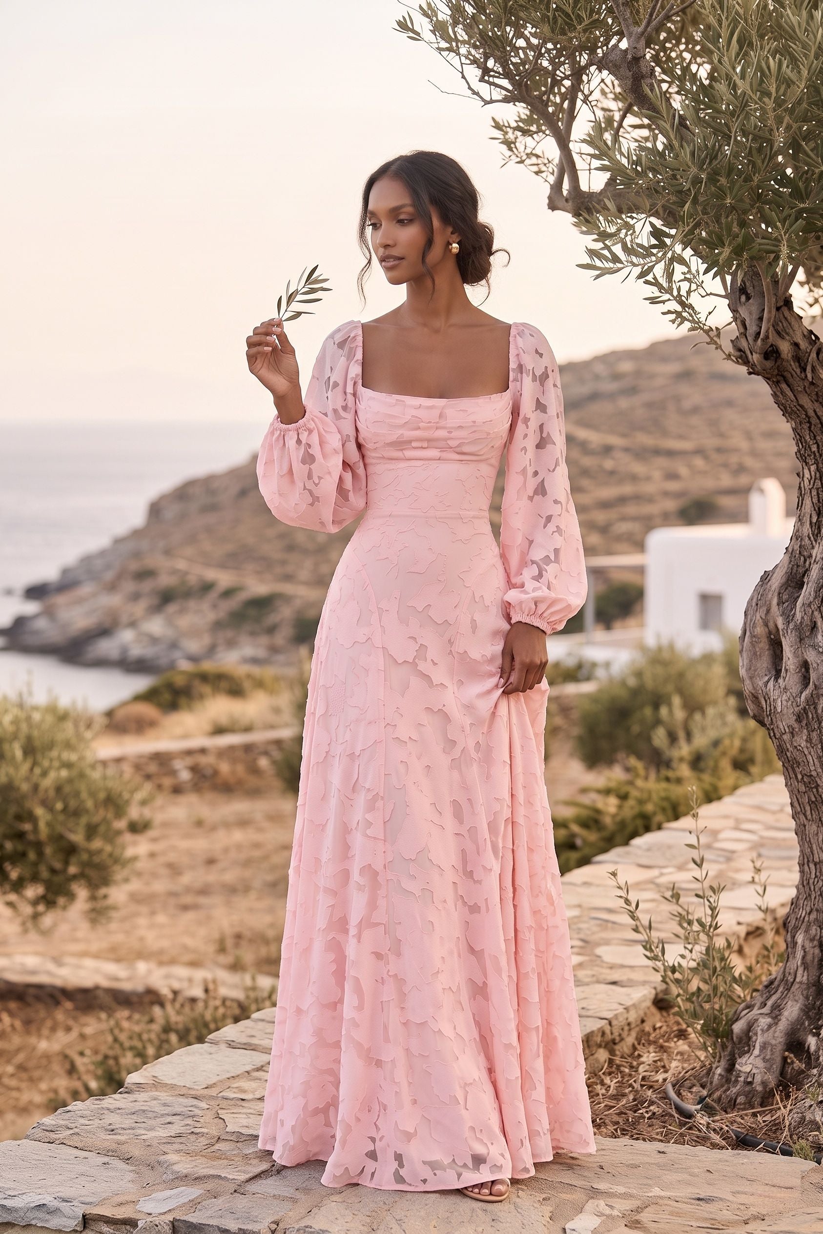 A-Line Maxi Chiffon Burnout Wedding Guest Dress CG0340
