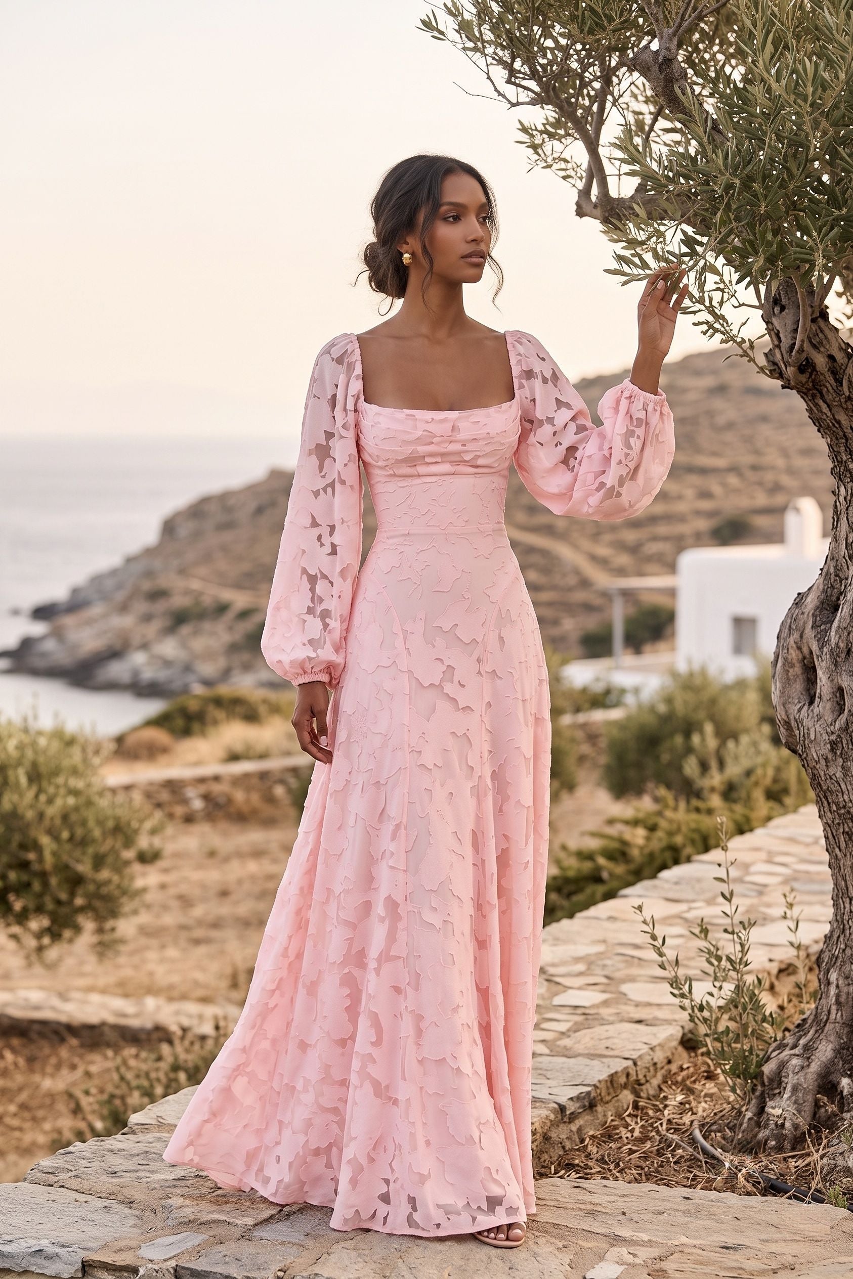 A-Line Maxi Chiffon Burnout Wedding Guest Dress CG0340