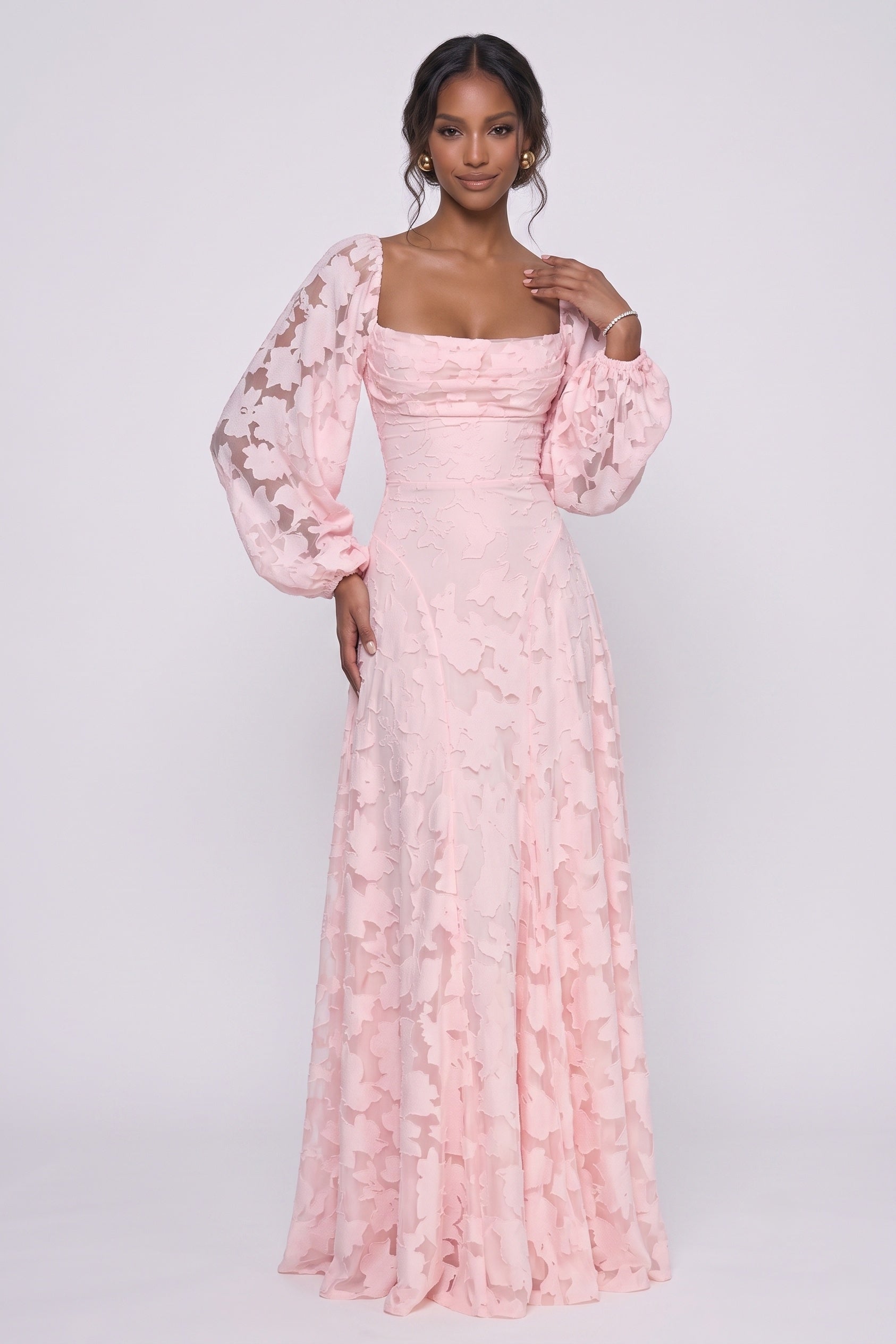 A-Line Maxi Chiffon Burnout Wedding Guest Dress CG0340