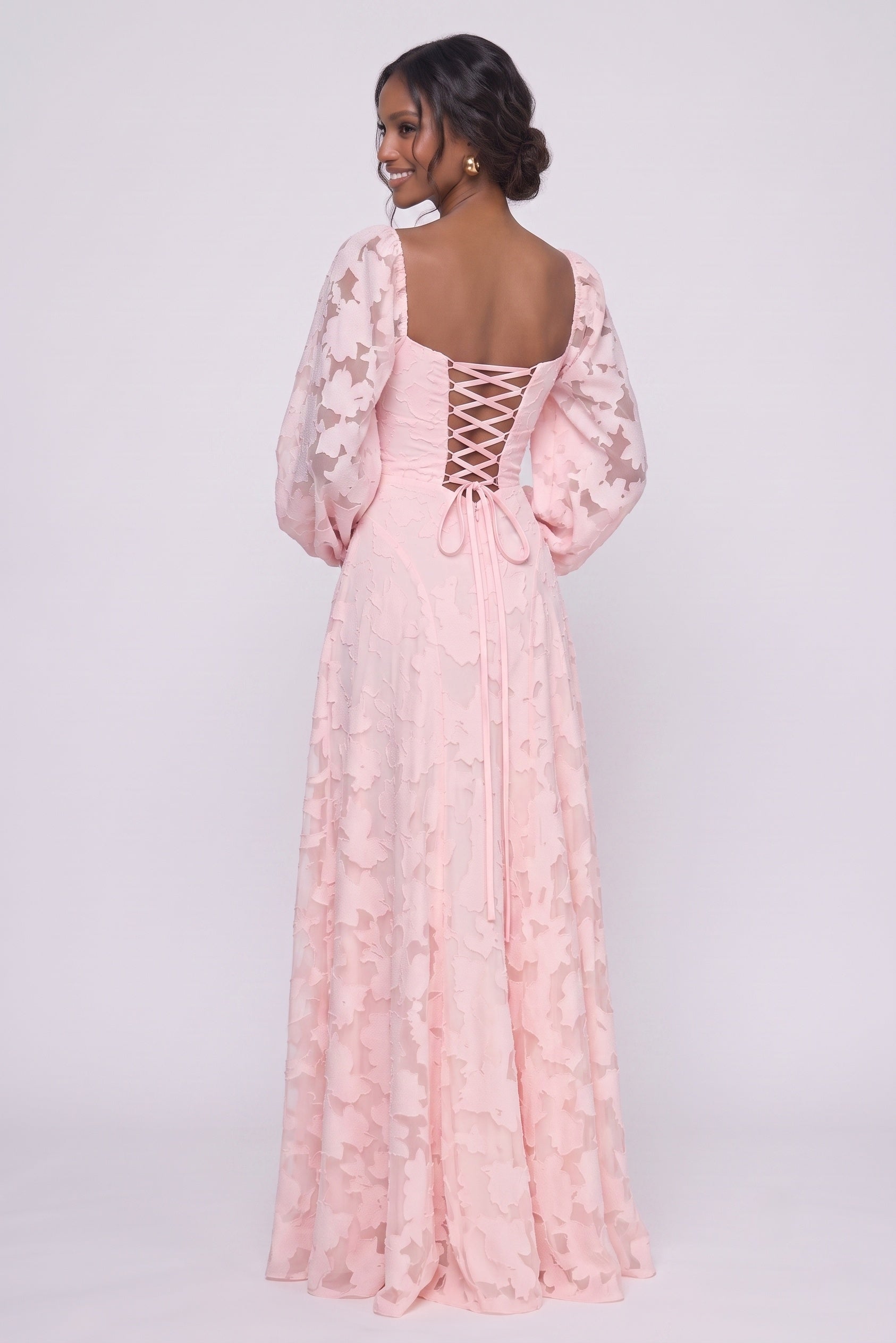A-Line Maxi Chiffon Burnout Bridesmaid Dress CG0340BM