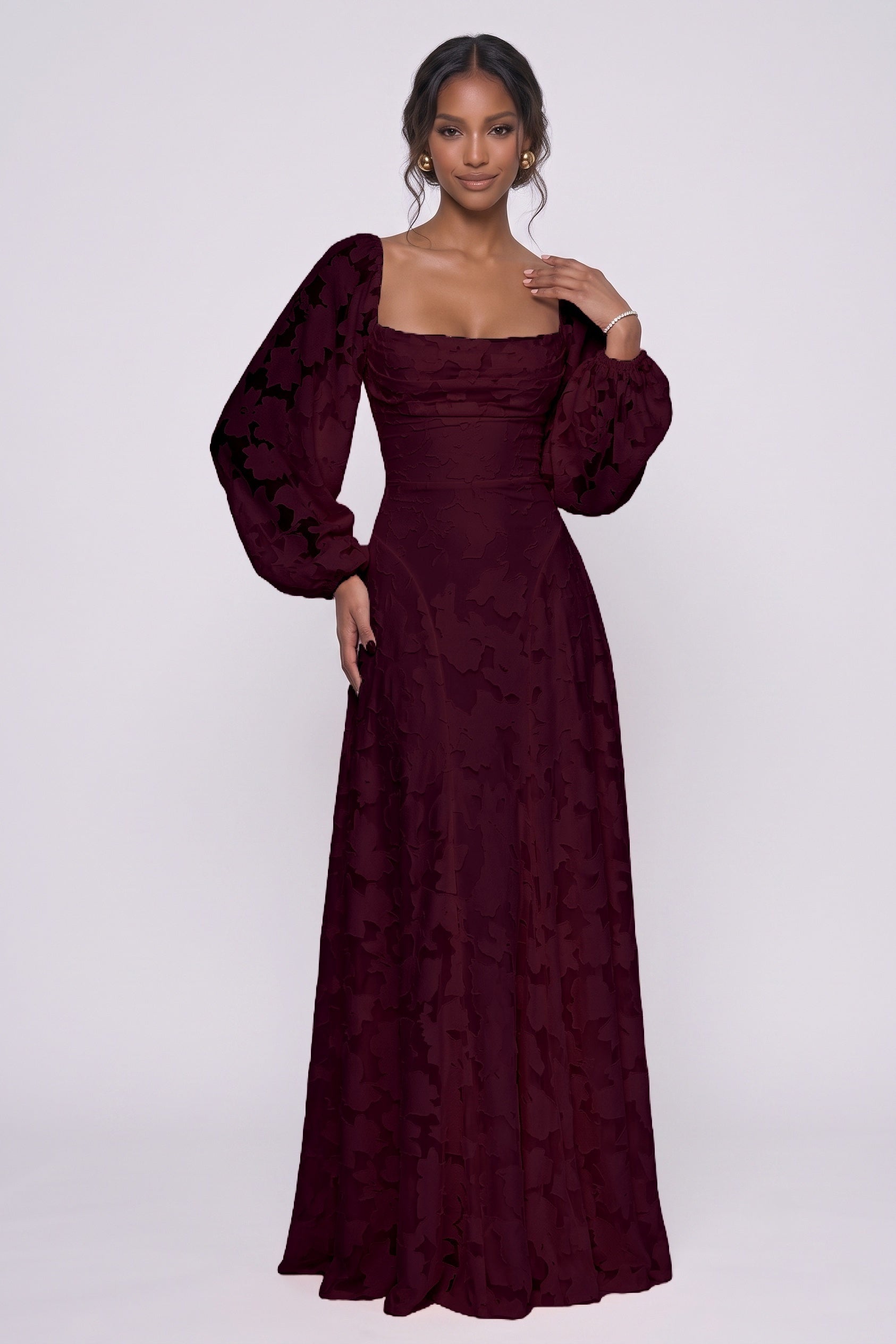 A-Line Maxi Chiffon Burnout Wedding Guest Dress CG0340
