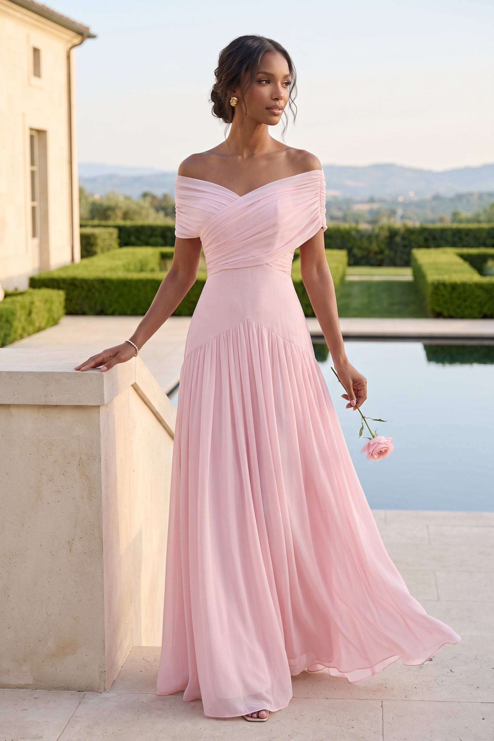 A-Line Maxi Chiffon Wedding Guest Dress CG0341
