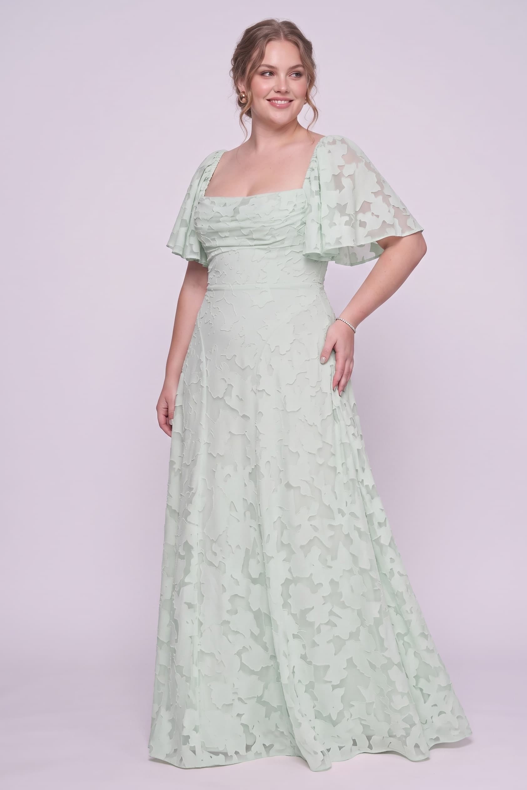 A-Line Maxi Chiffon Burnout Wedding Guest Dress CG0342