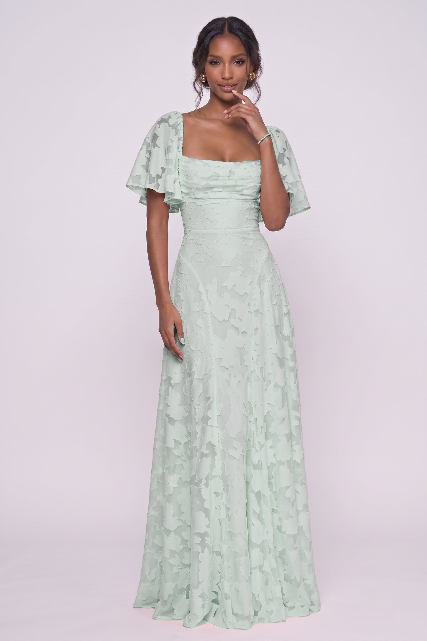 A-Line Maxi Chiffon Burnout Wedding Guest Dress CG0342