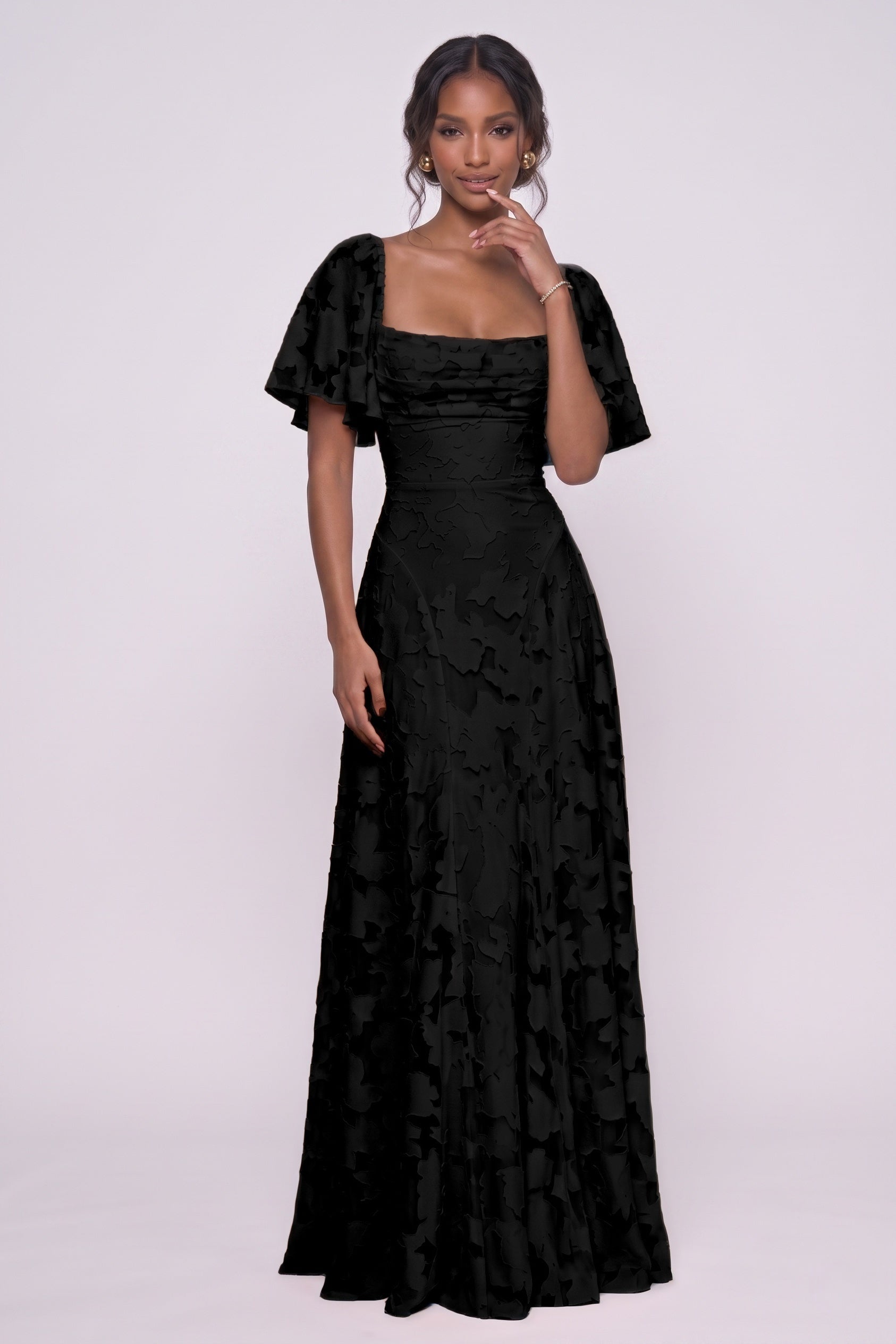 A-Line Maxi Chiffon Burnout Wedding Guest Dress CG0342