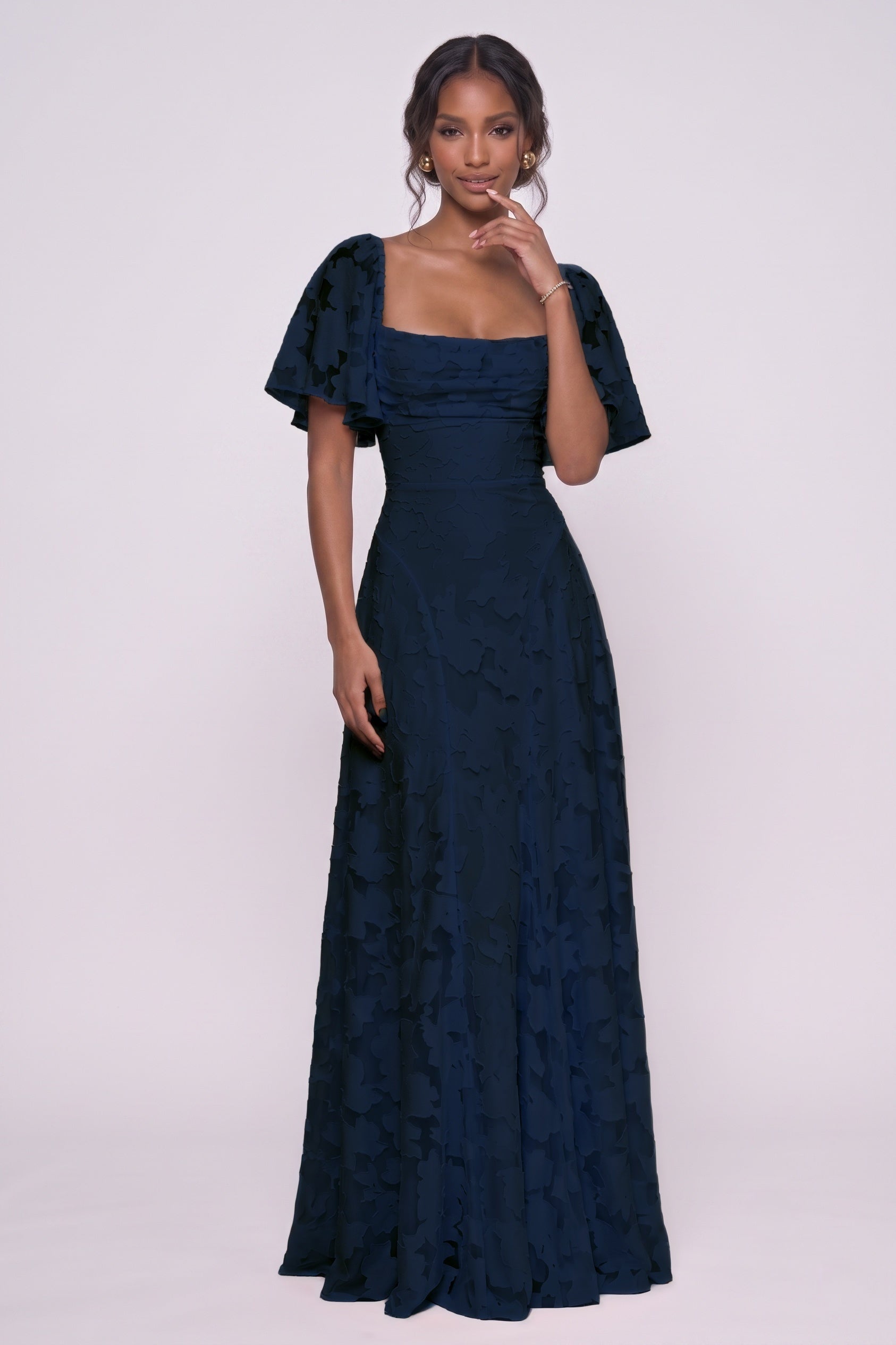 A-Line Maxi Chiffon Burnout Bridesmaid Dress CG0342BM