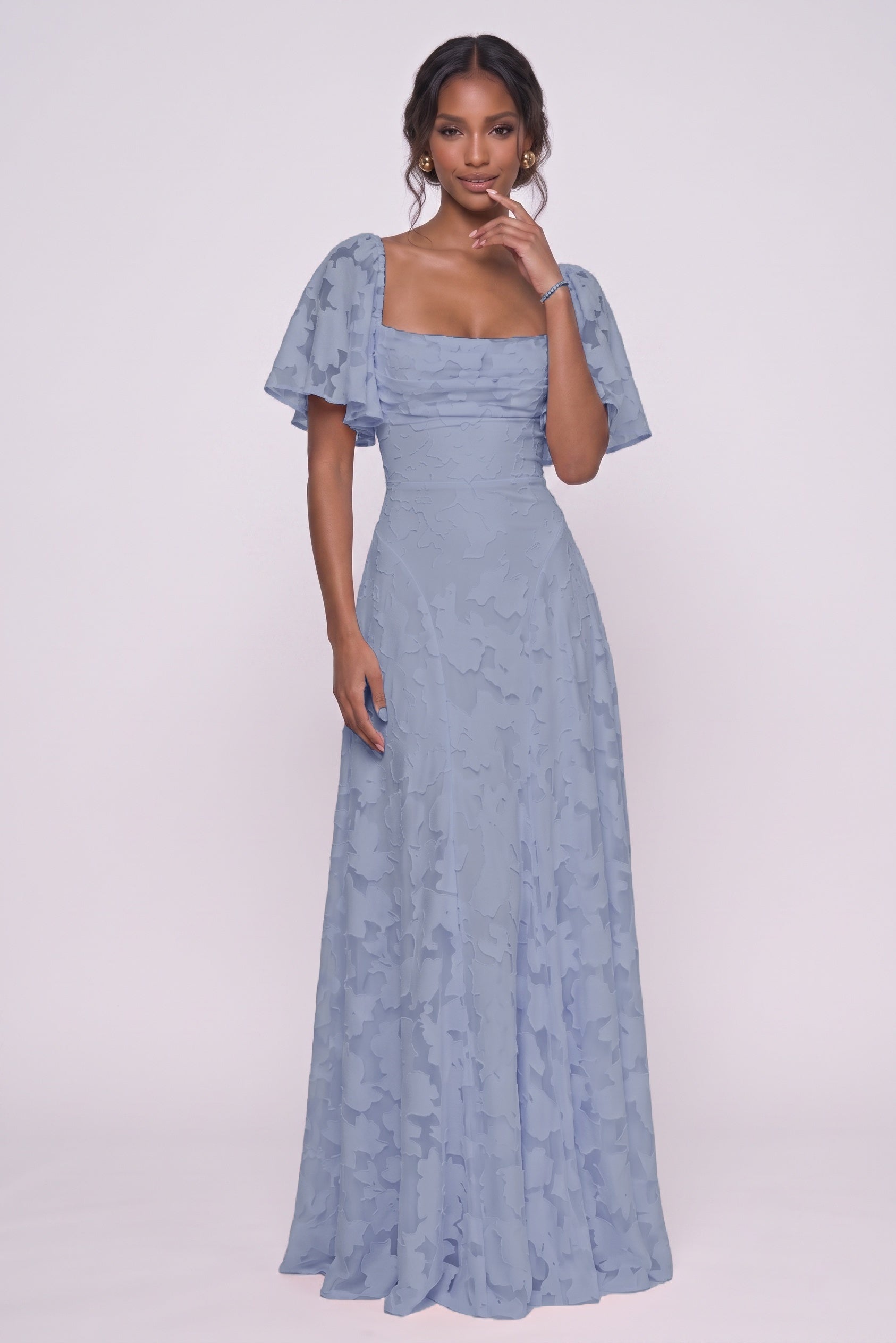 A-Line Maxi Chiffon Burnout Bridesmaid Dress CG0342BM