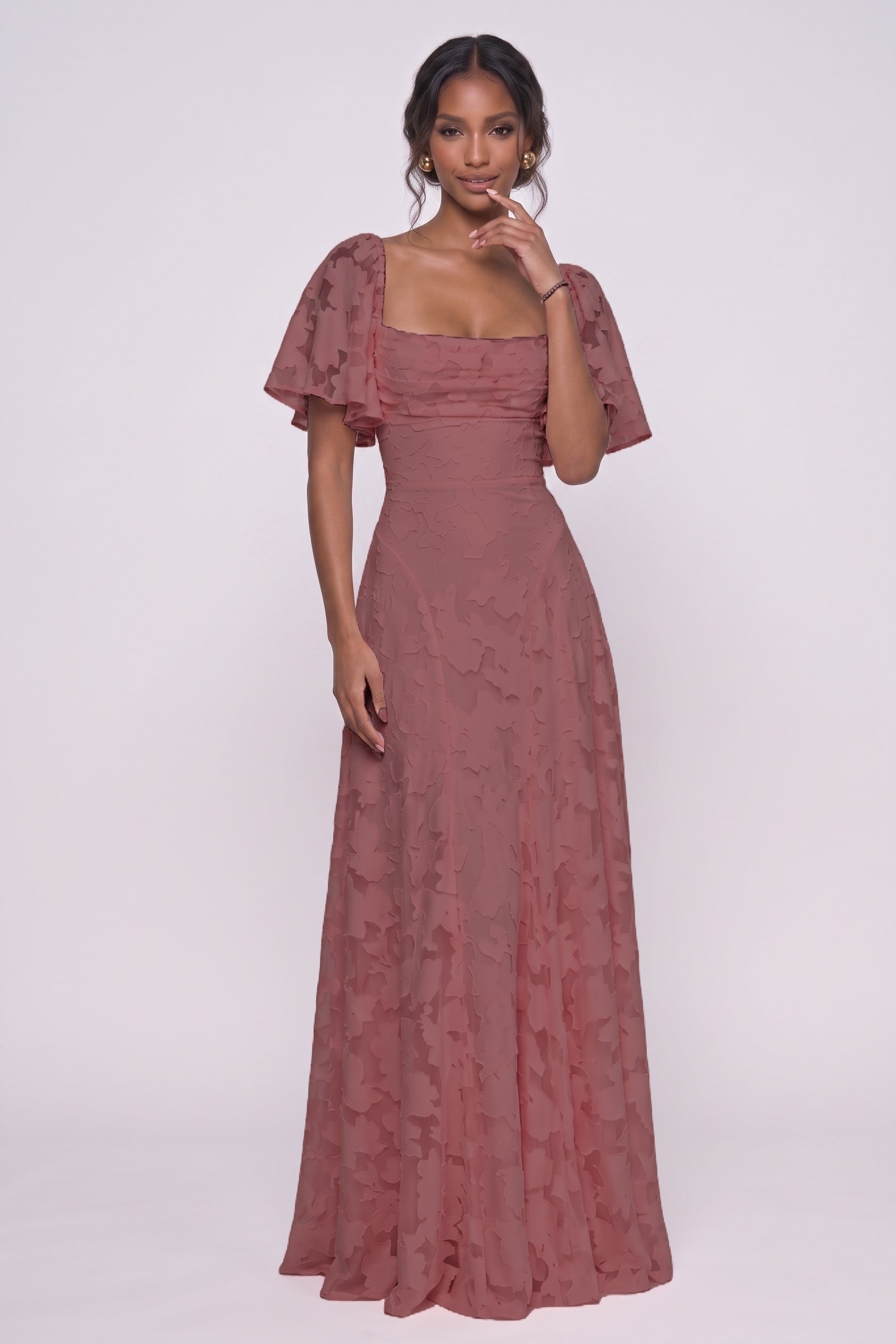 A-Line Maxi Chiffon Burnout Wedding Guest Dress CG0342
