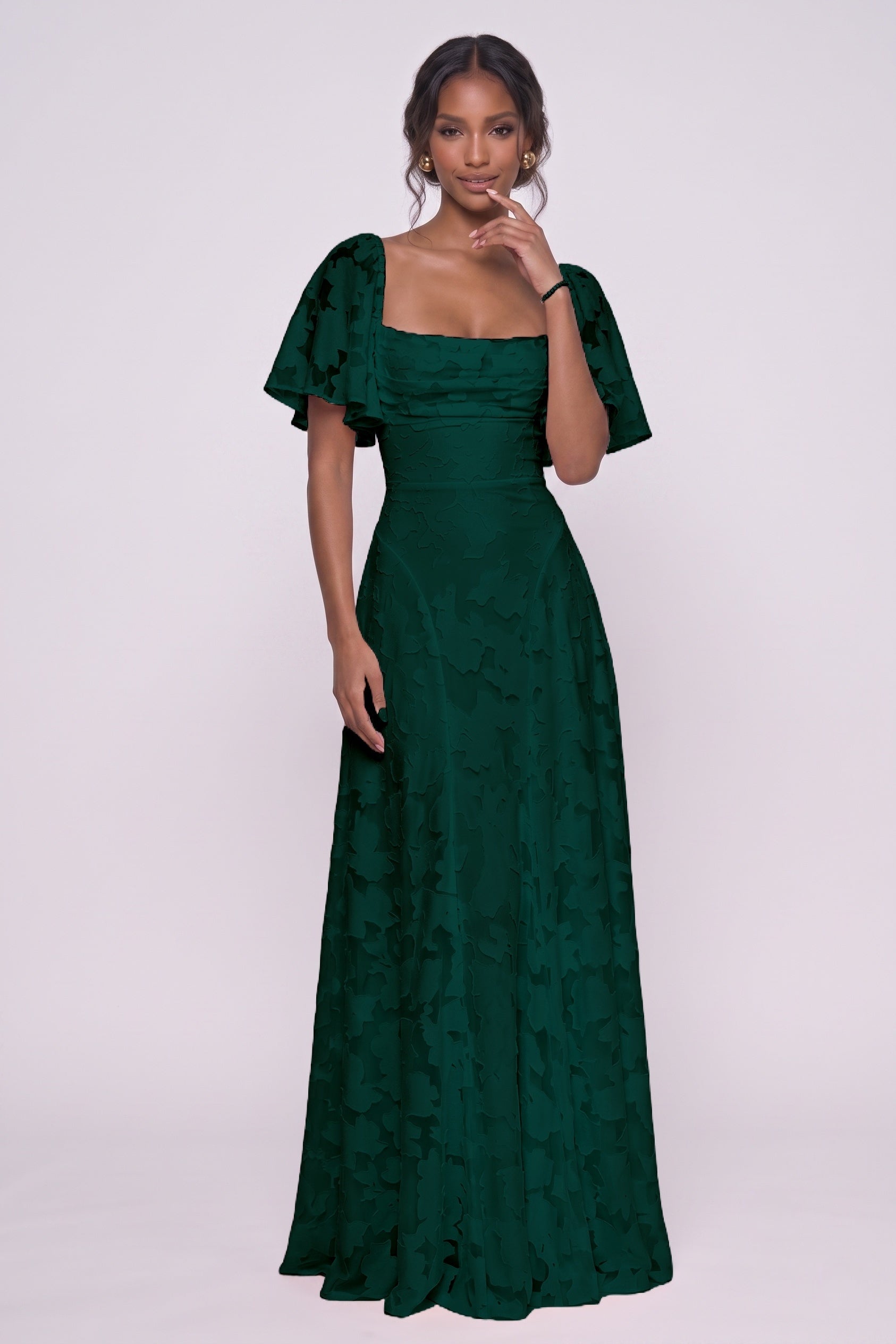 A-Line Maxi Chiffon Burnout Bridesmaid Dress CG0342BM