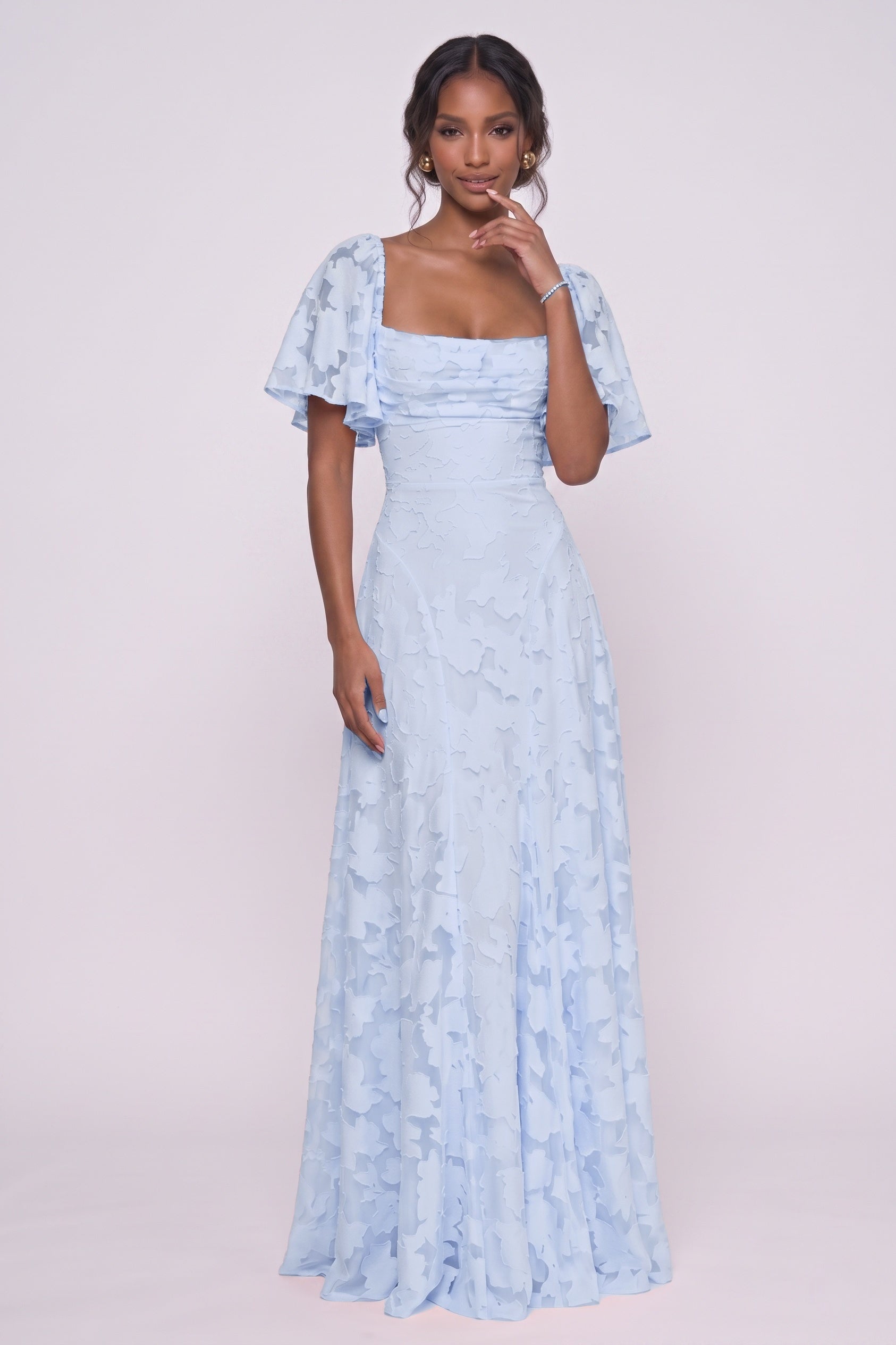 A-Line Maxi Chiffon Burnout Bridesmaid Dress CG0342BM