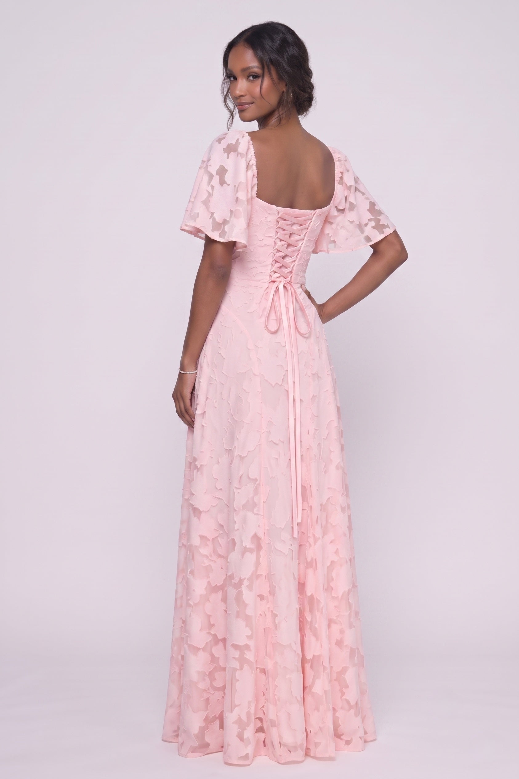 A-Line Maxi Chiffon Burnout Wedding Guest Dress CG0342