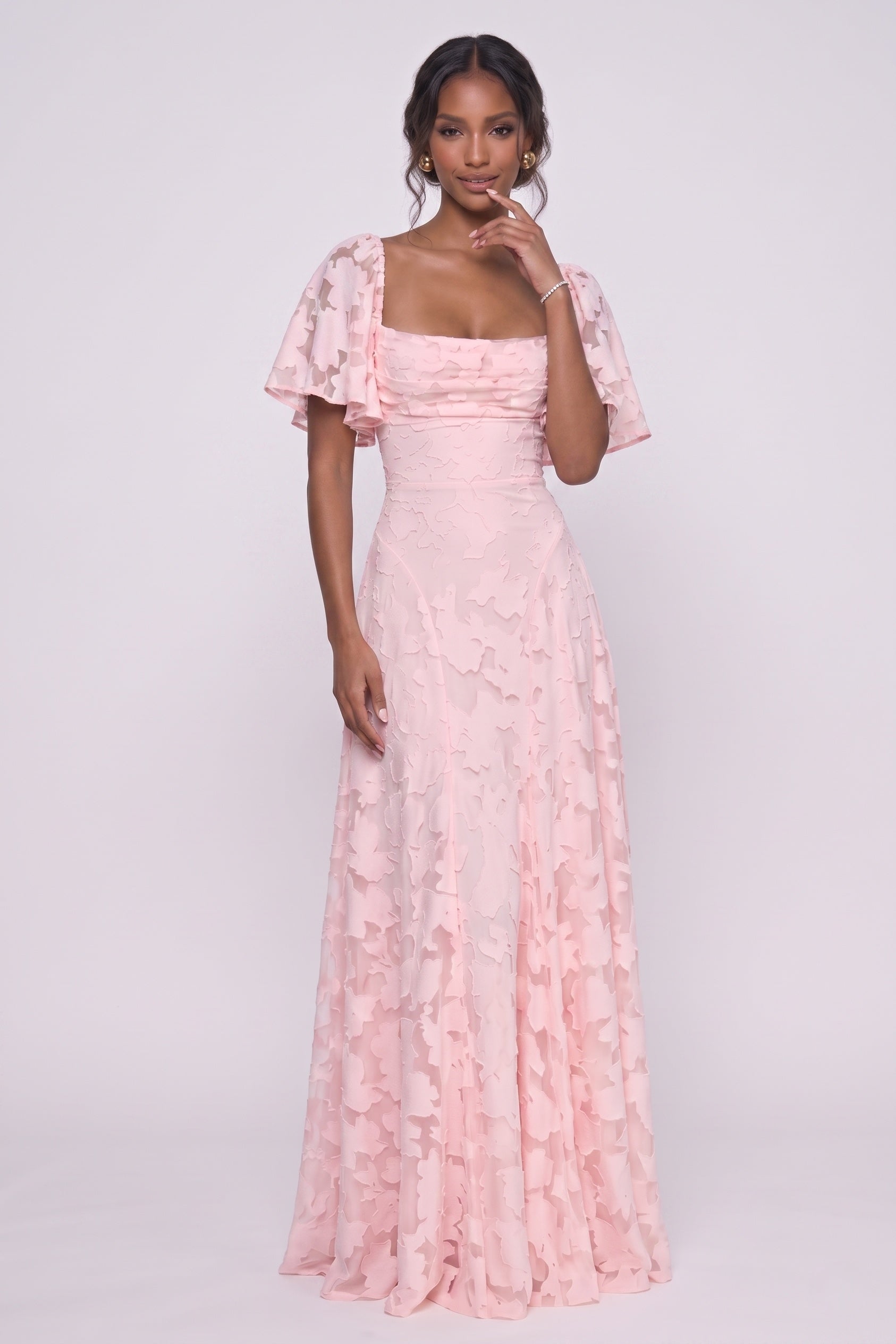 A-Line Maxi Chiffon Burnout Bridesmaid Dress CG0342BM