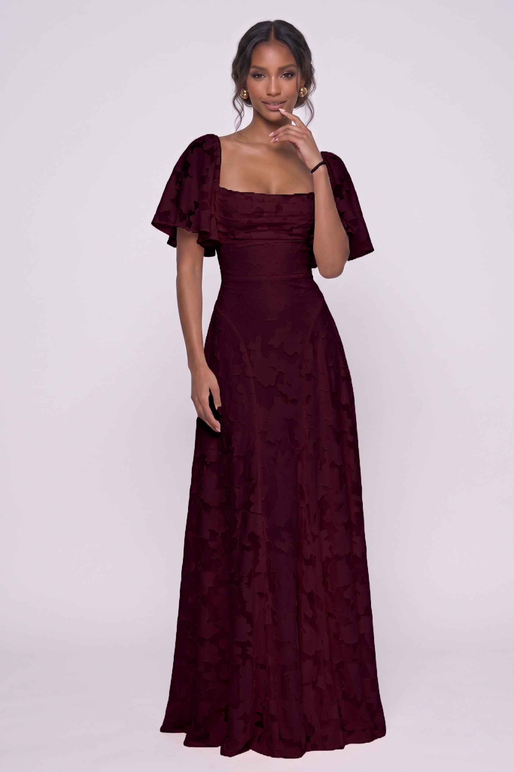A-Line Maxi Chiffon Burnout Bridesmaid Dress CG0342BM