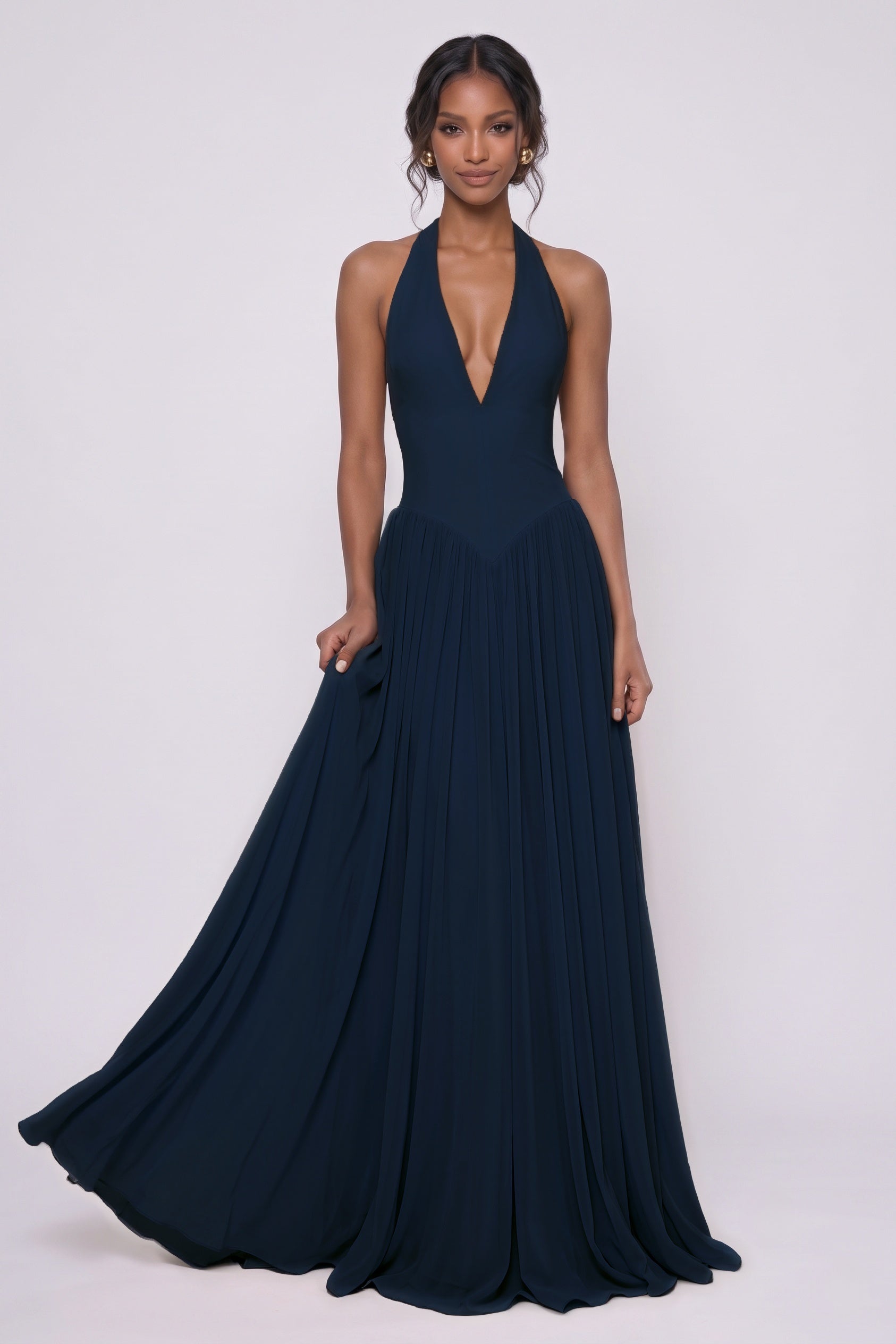 A-Line Floor-length Elastic Cloth Chiffon Wedding Guest Dress CG0344