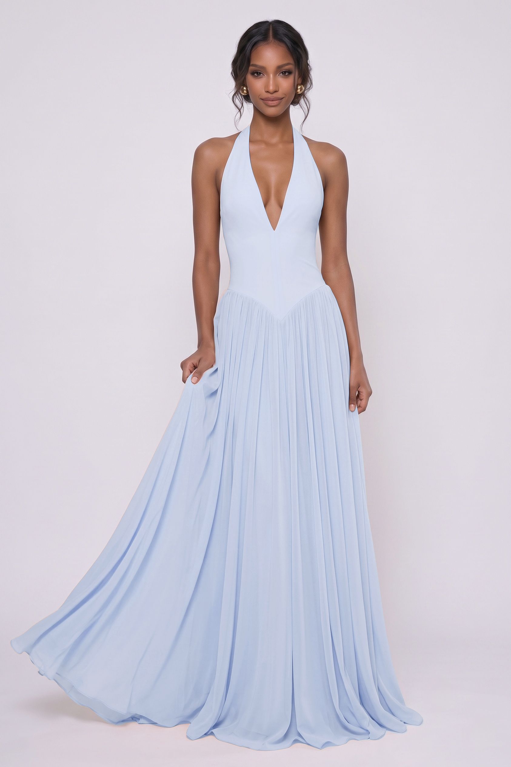 A-Line Floor-length Elastic Cloth Chiffon Wedding Guest Dress CG0344