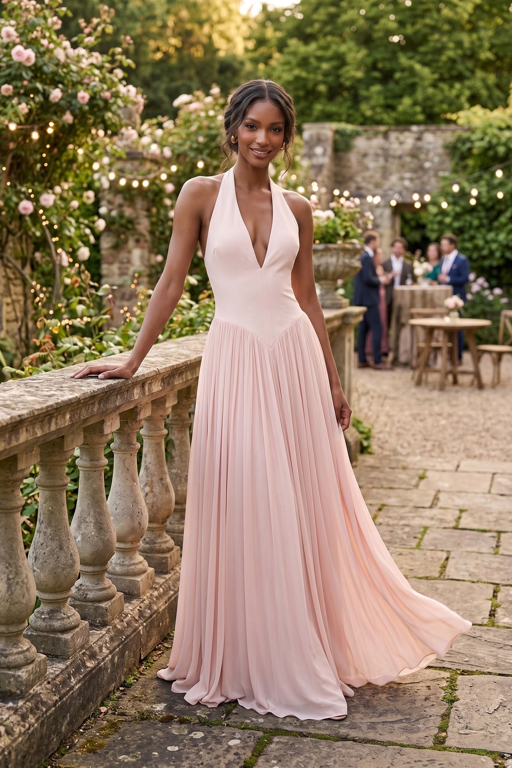 A-Line Floor-length Elastic Cloth Chiffon Wedding Guest Dress CG0344