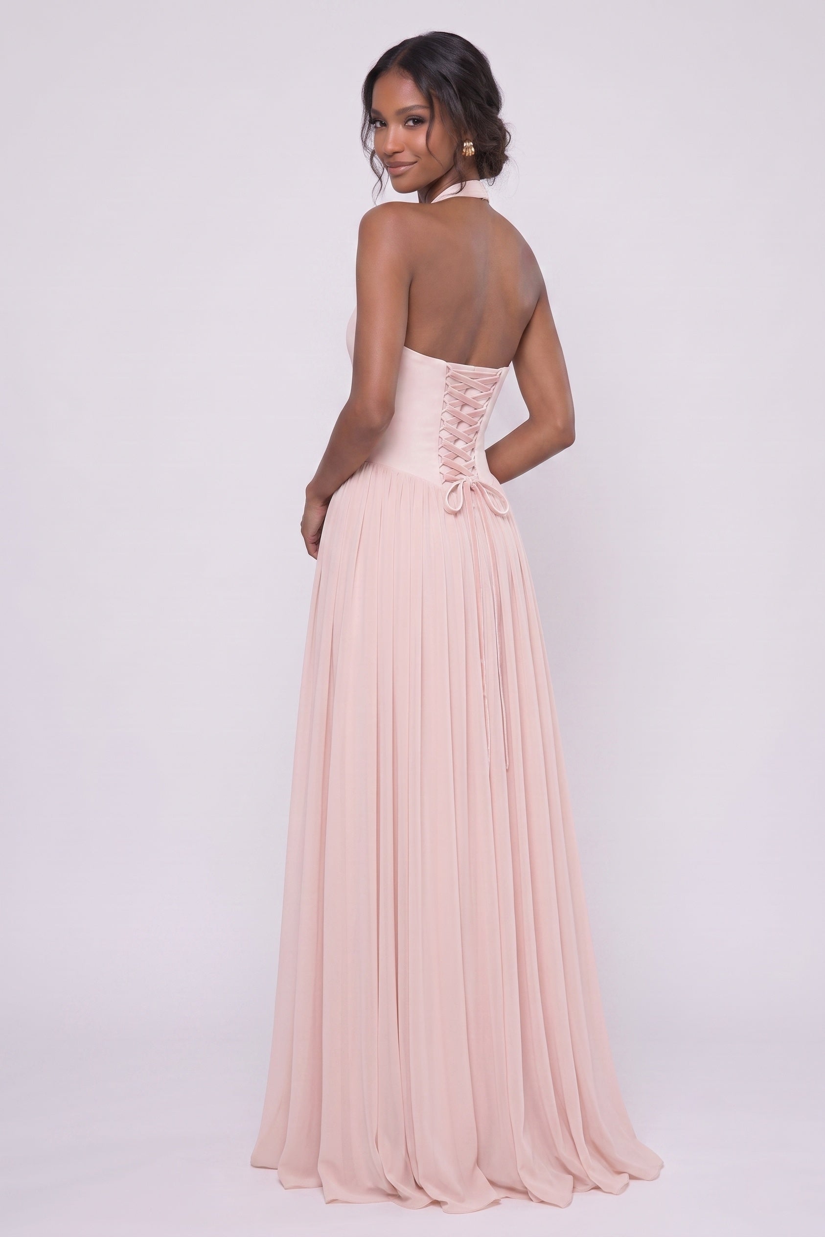 A-Line Floor-length Elastic Cloth Chiffon Bridesmaid Dress CG0344BM