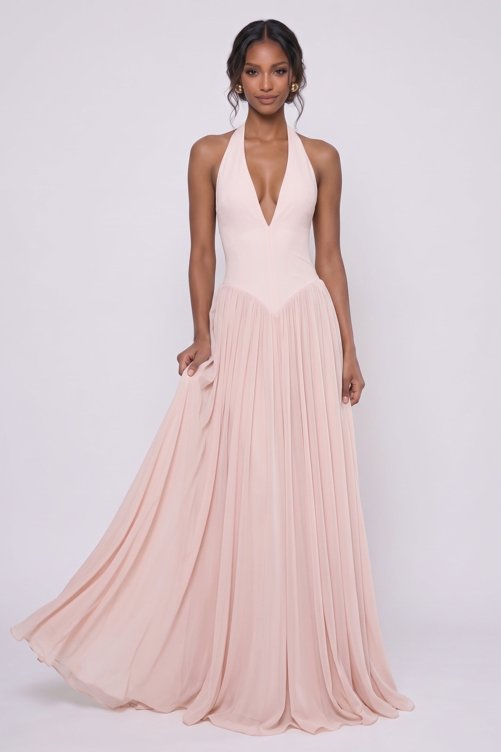 A-Line Floor-length Elastic Cloth Chiffon Bridesmaid Dress CG0344BM