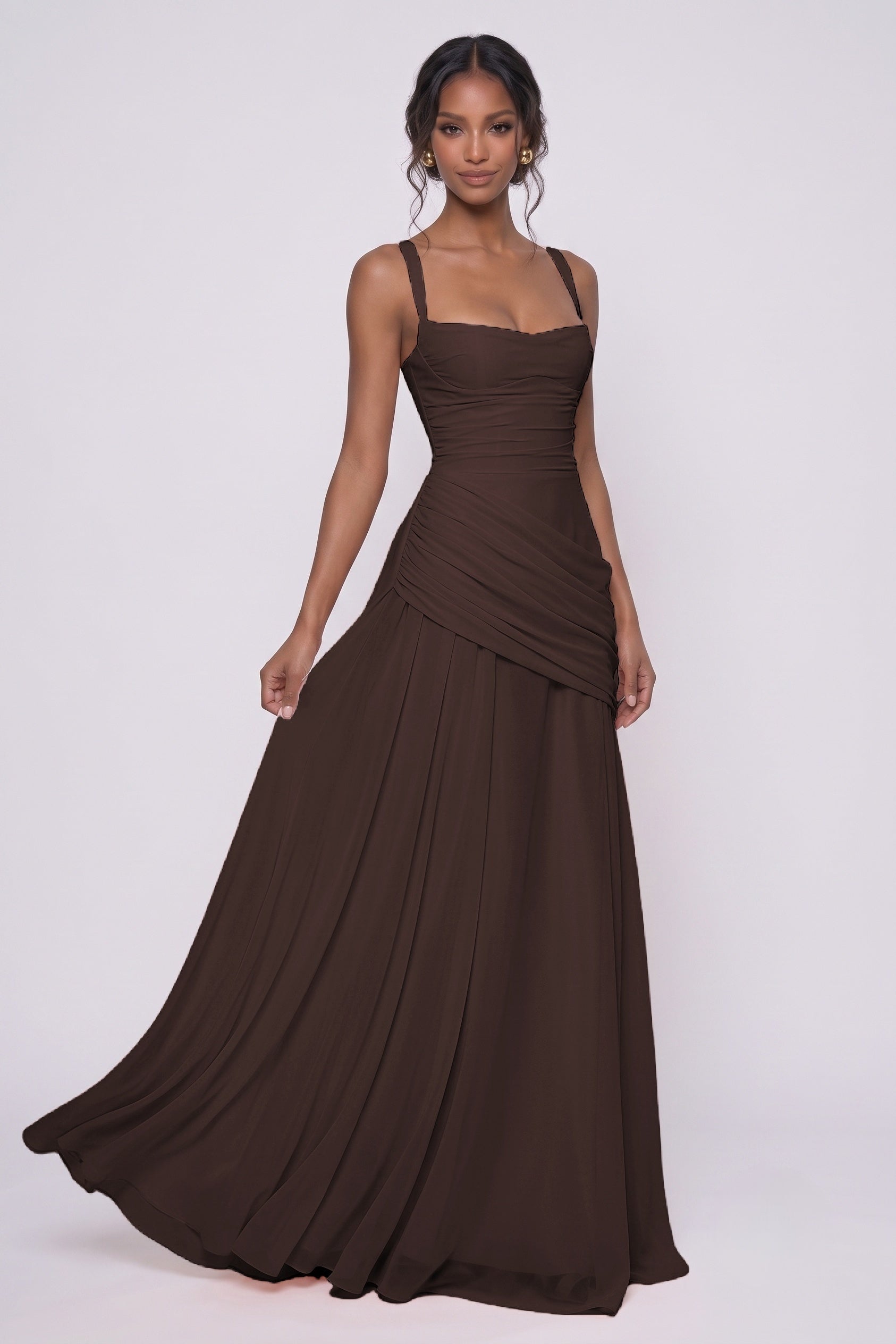 Sheath-Column Maxi Chiffon Wedding Guest Dress CG0346
