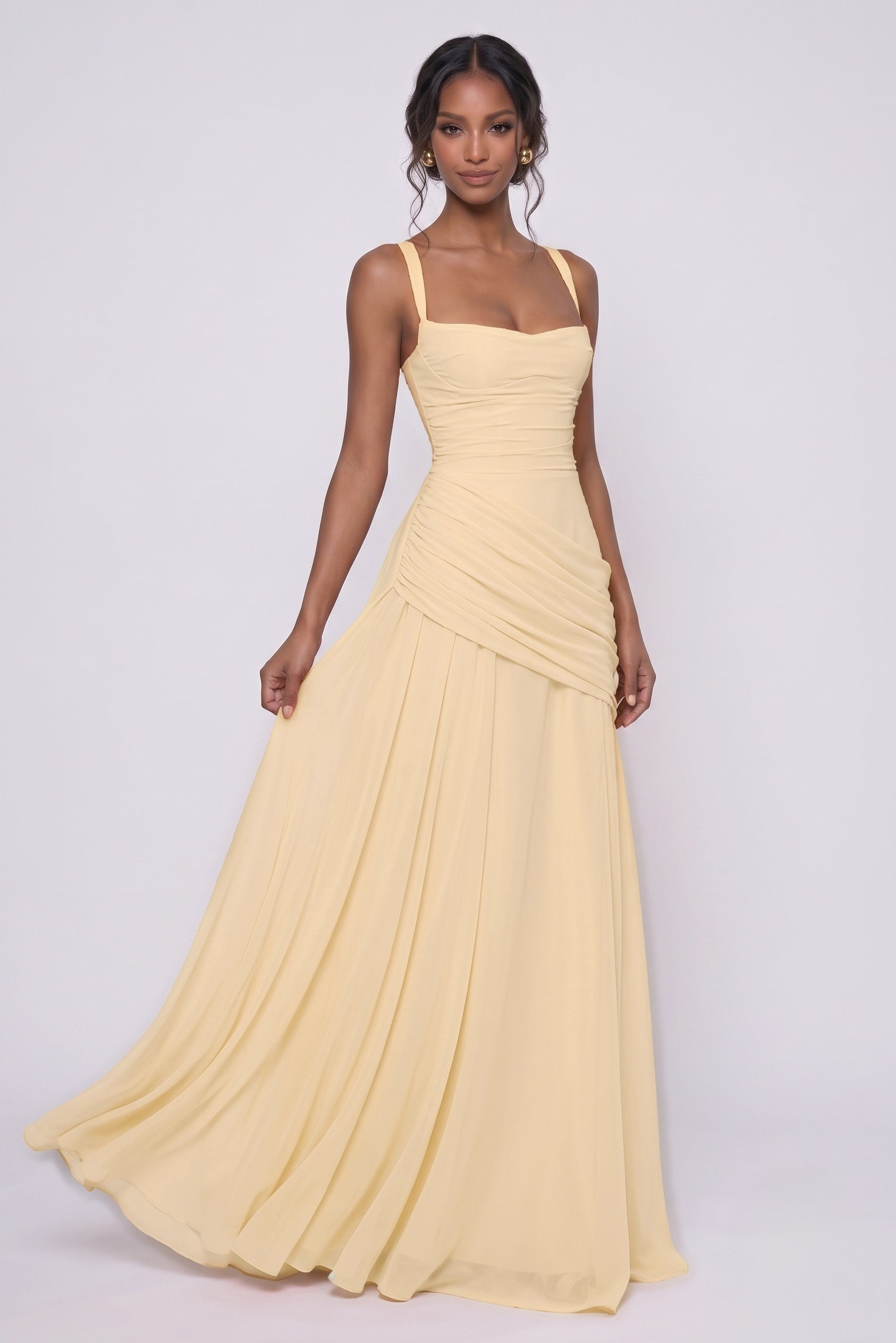 Sheath-Column Maxi Chiffon Bridesmaid Dress CG0346BM
