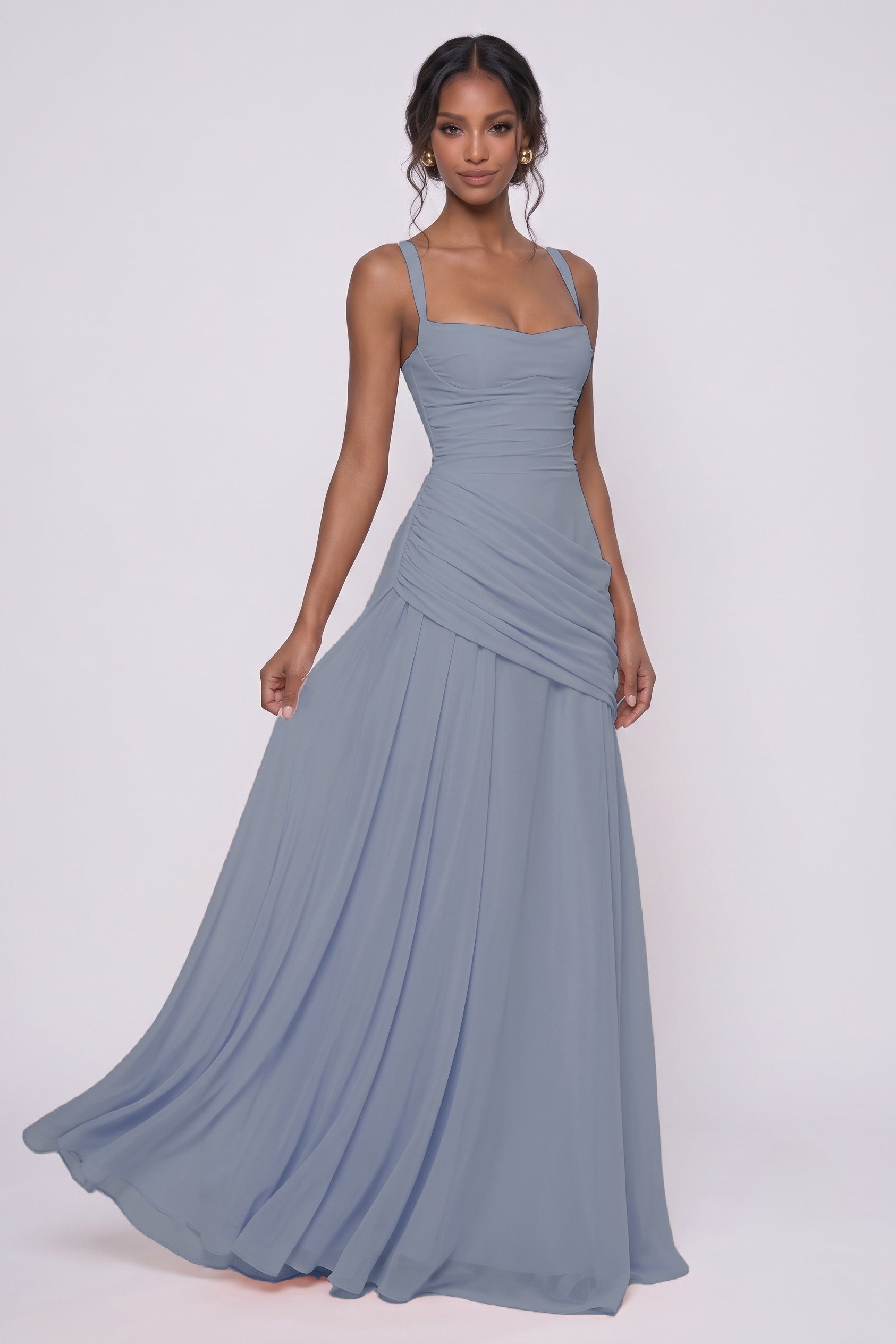 Sheath-Column Maxi Chiffon Bridesmaid Dress CG0346BM