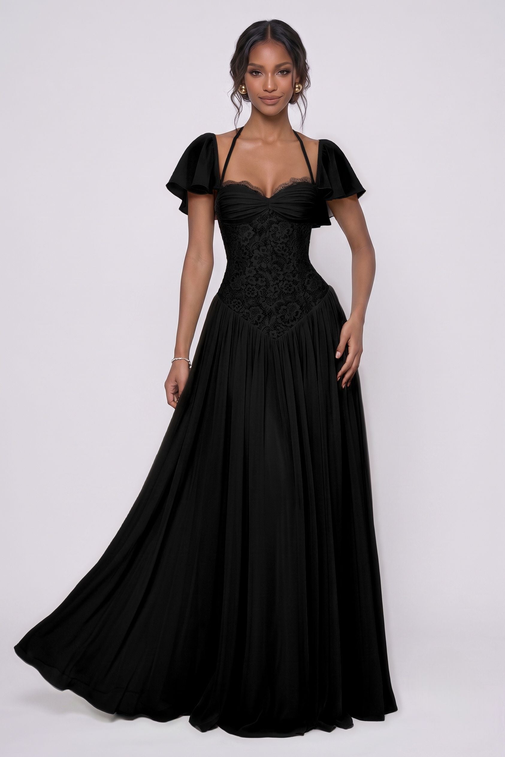 A-Line Floor-length Chiffon Lace Bridesmaid Dress CG0347BM