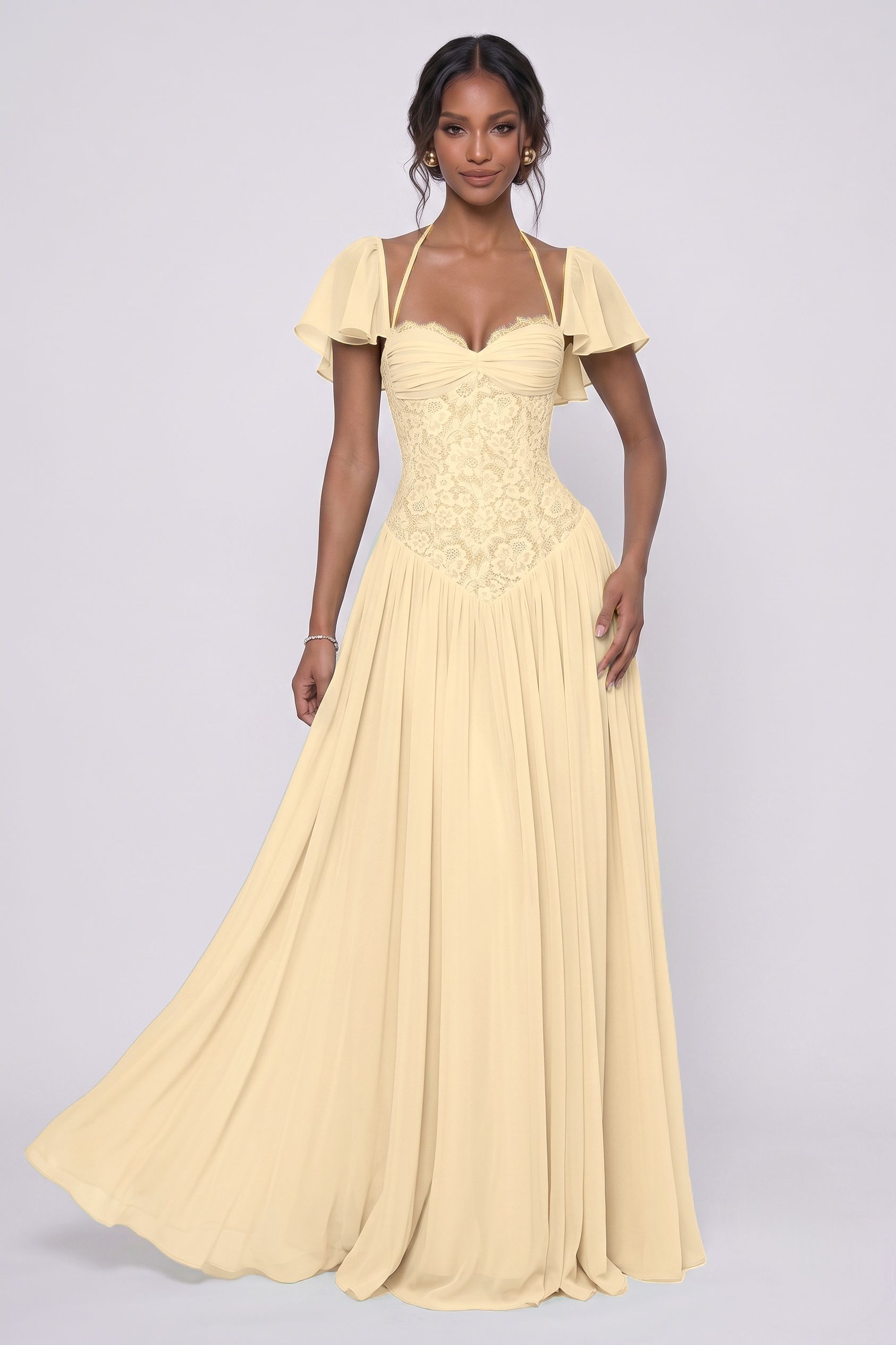 A-Line Floor-length Chiffon Lace Bridesmaid Dress CG0347BM