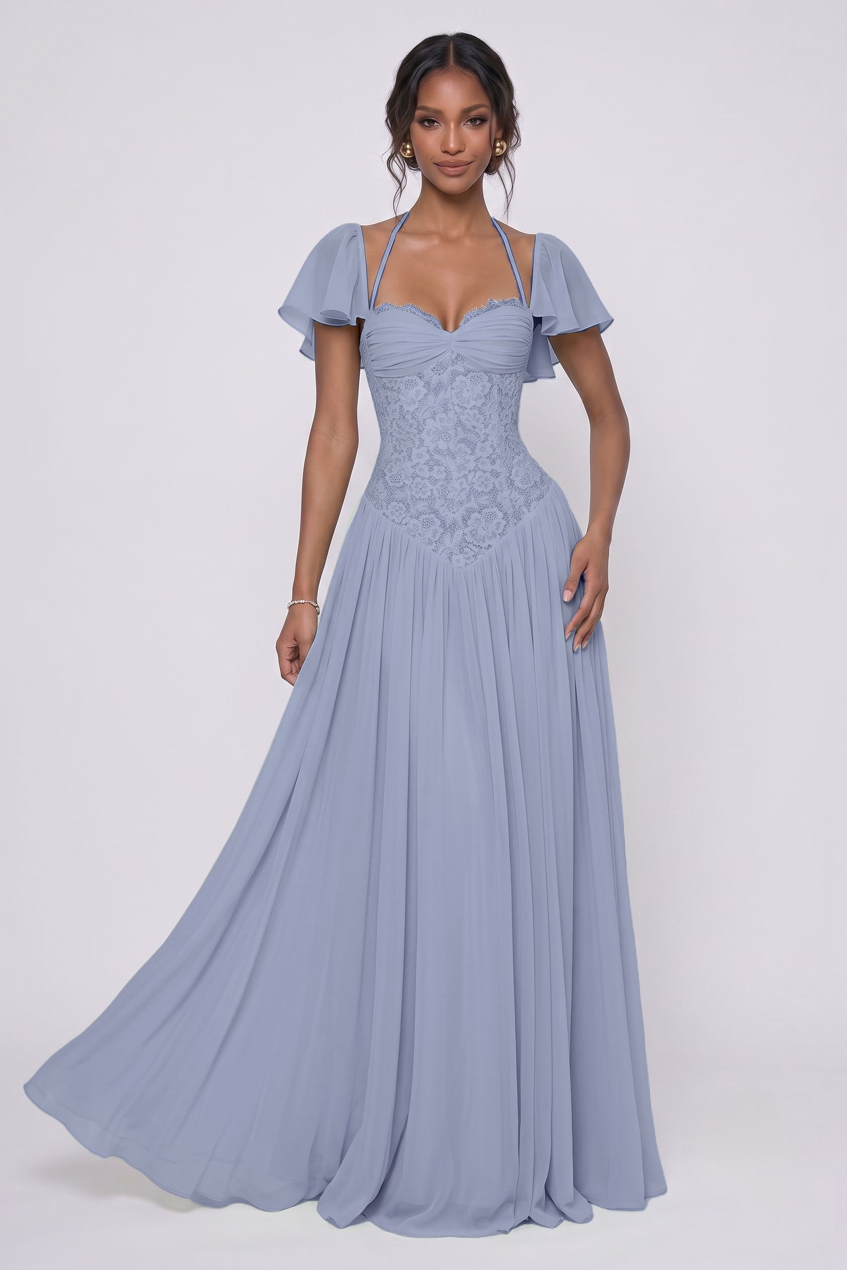 A-Line Floor-length Chiffon Lace Bridesmaid Dress CG0347BM