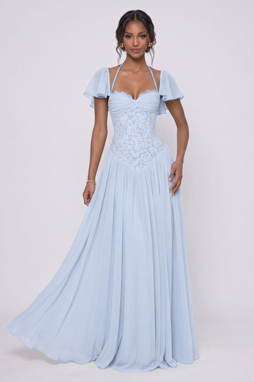 A-Line Floor-length Chiffon Lace Bridesmaid Dress CG0347BM