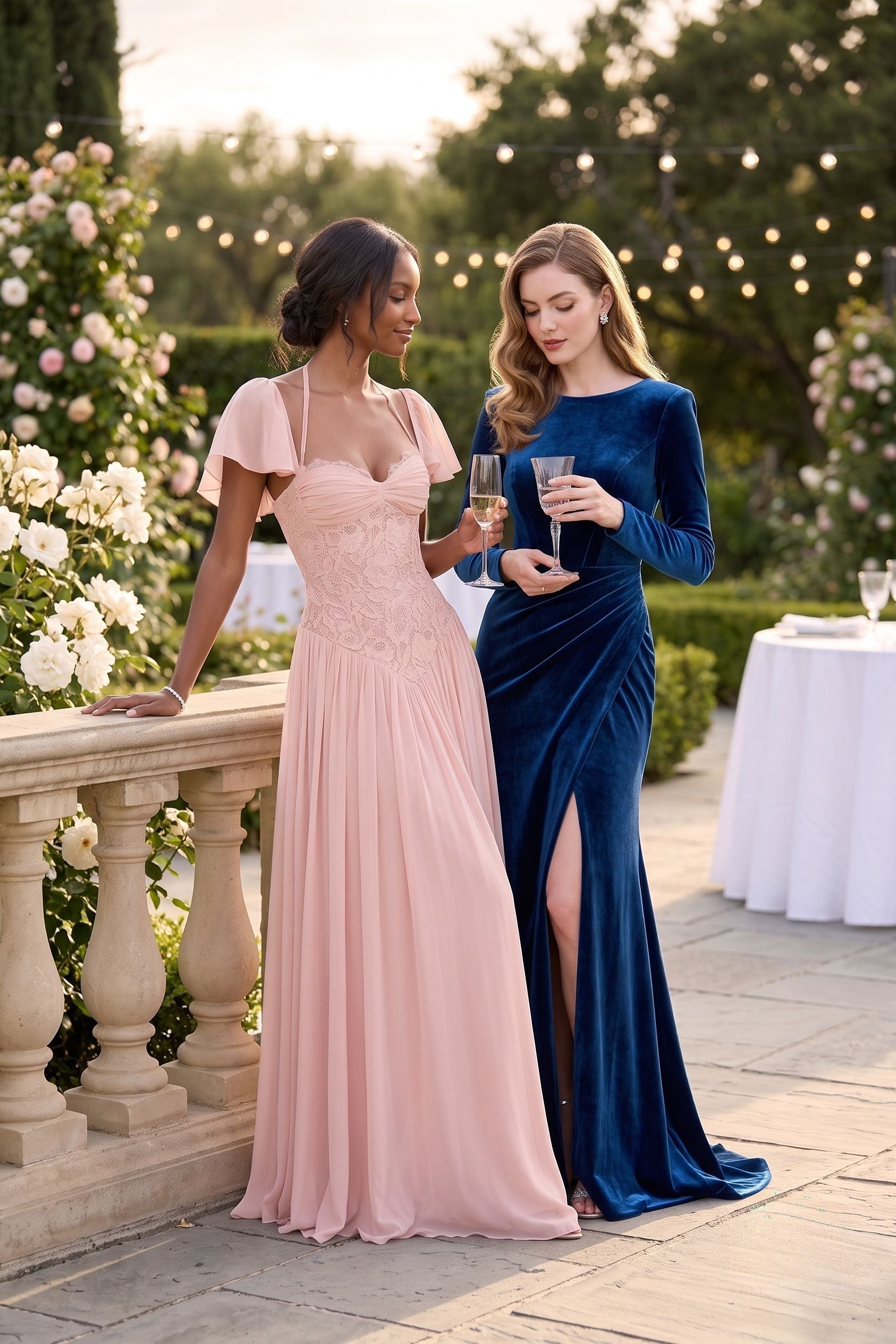 A-Line Floor-length Chiffon Lace Wedding Guest Dress CG0347