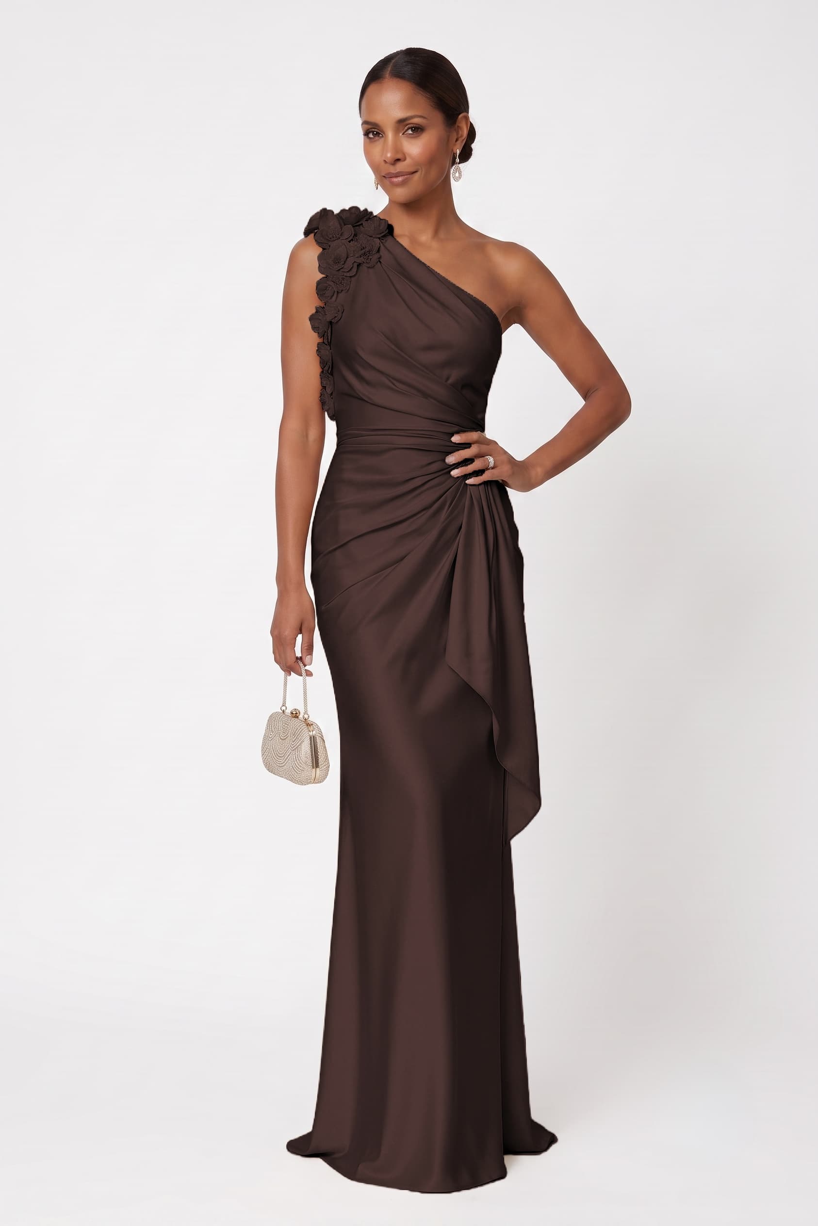 Sheath-Column Floor Length Stretch Satin Wedding Guest Dress CG0348